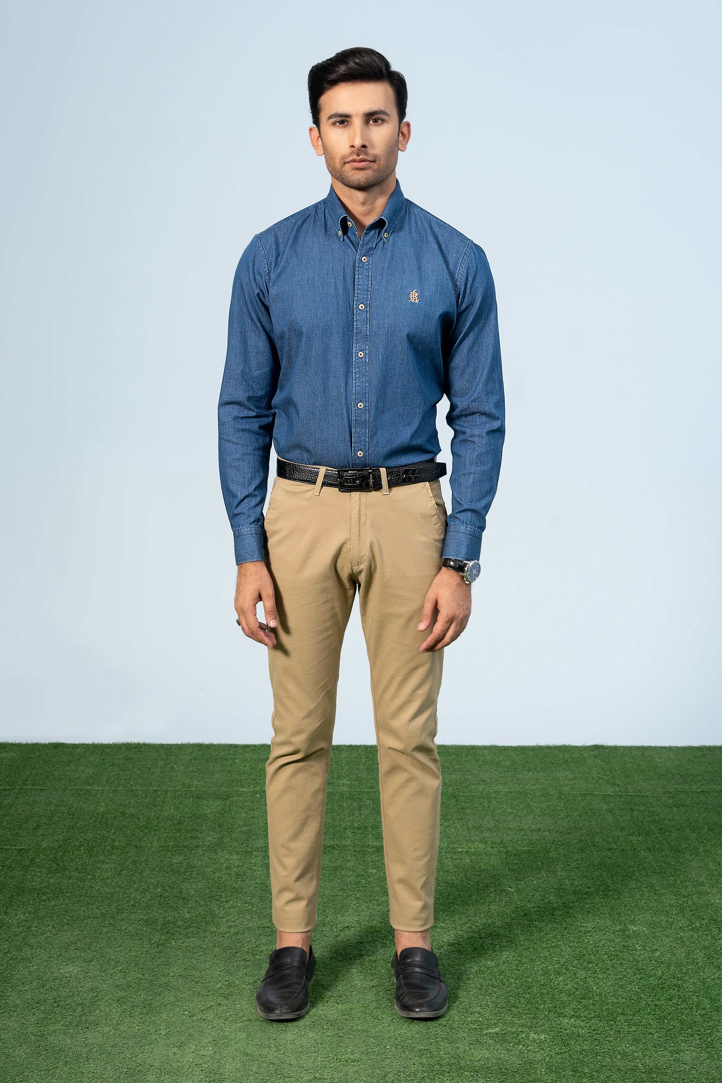 SEMI CASUAL DENIM SHIRT LIGHT BLUE - Charcoal Clothing