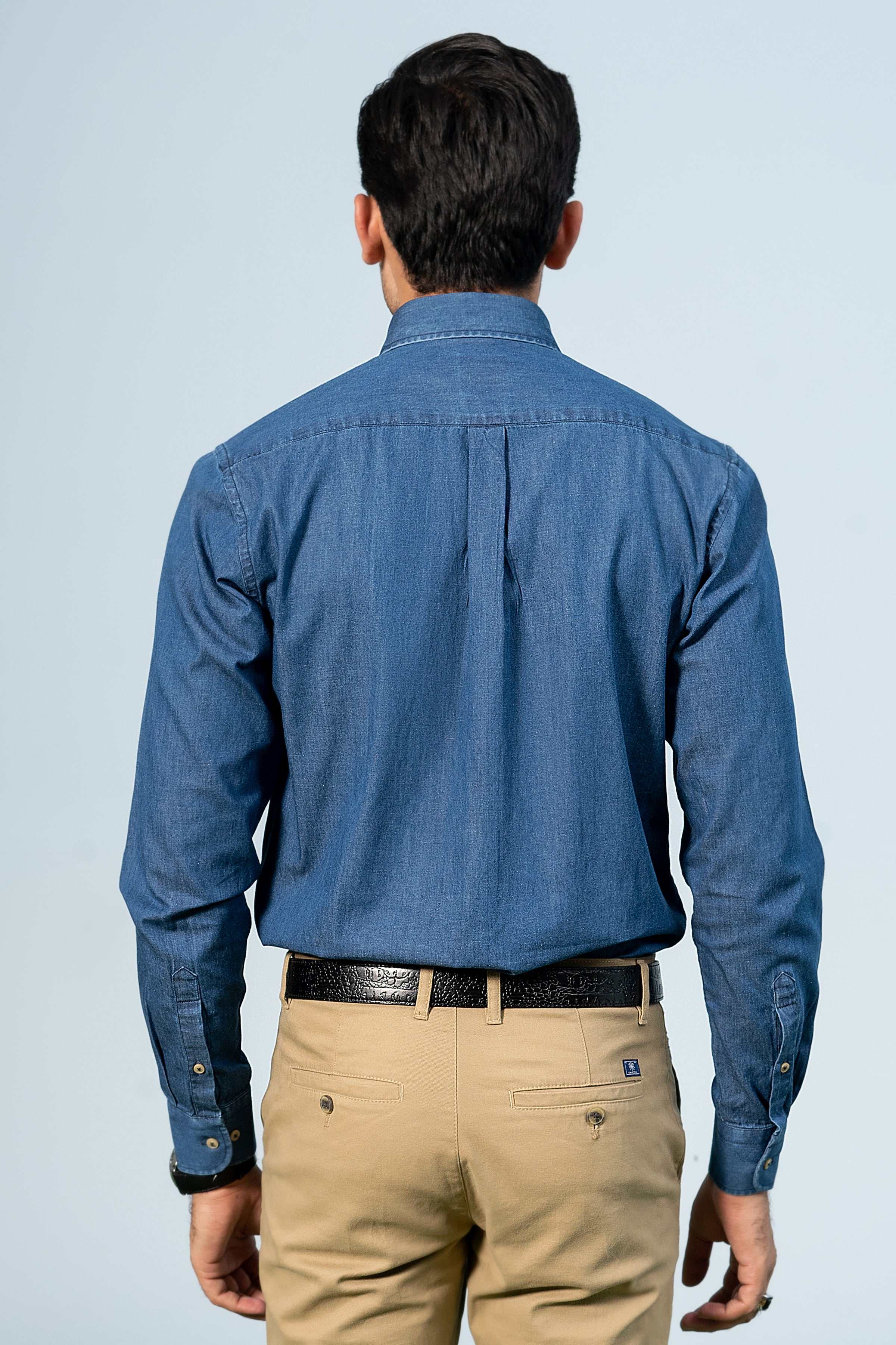 SEMI CASUAL DENIM SHIRT LIGHT BLUE - Charcoal Clothing