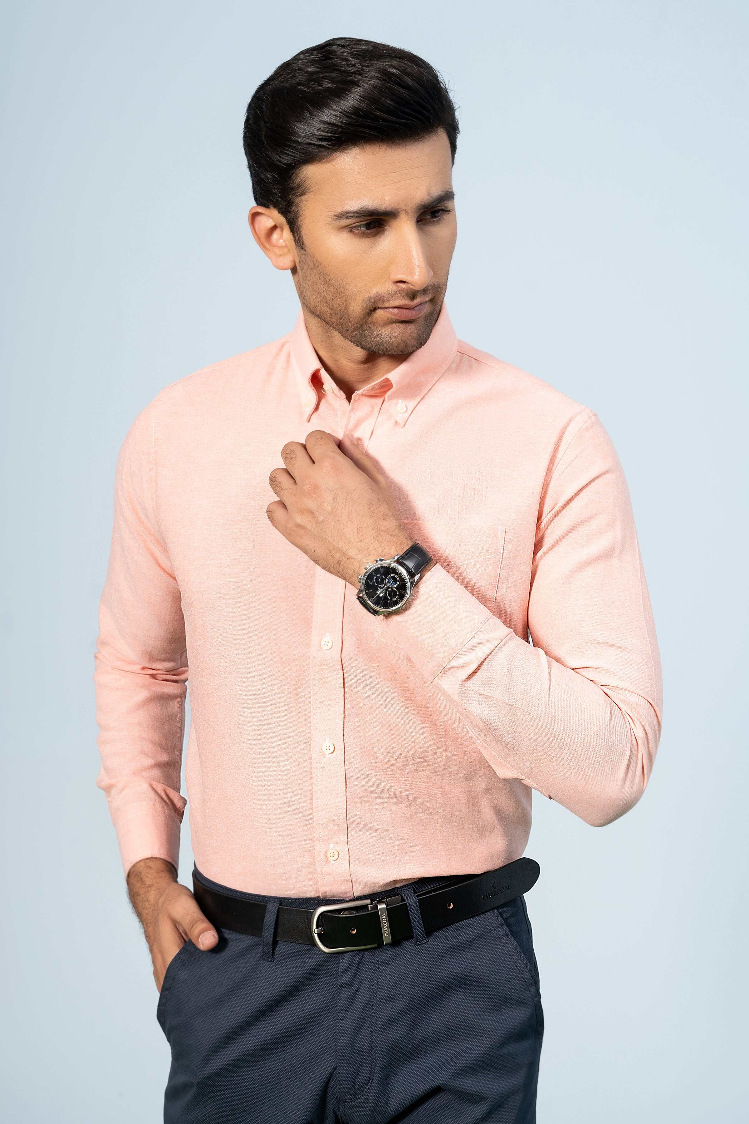 SEMI CASUAL SHIRT PEACH ORANGE - Charcoal Clothing