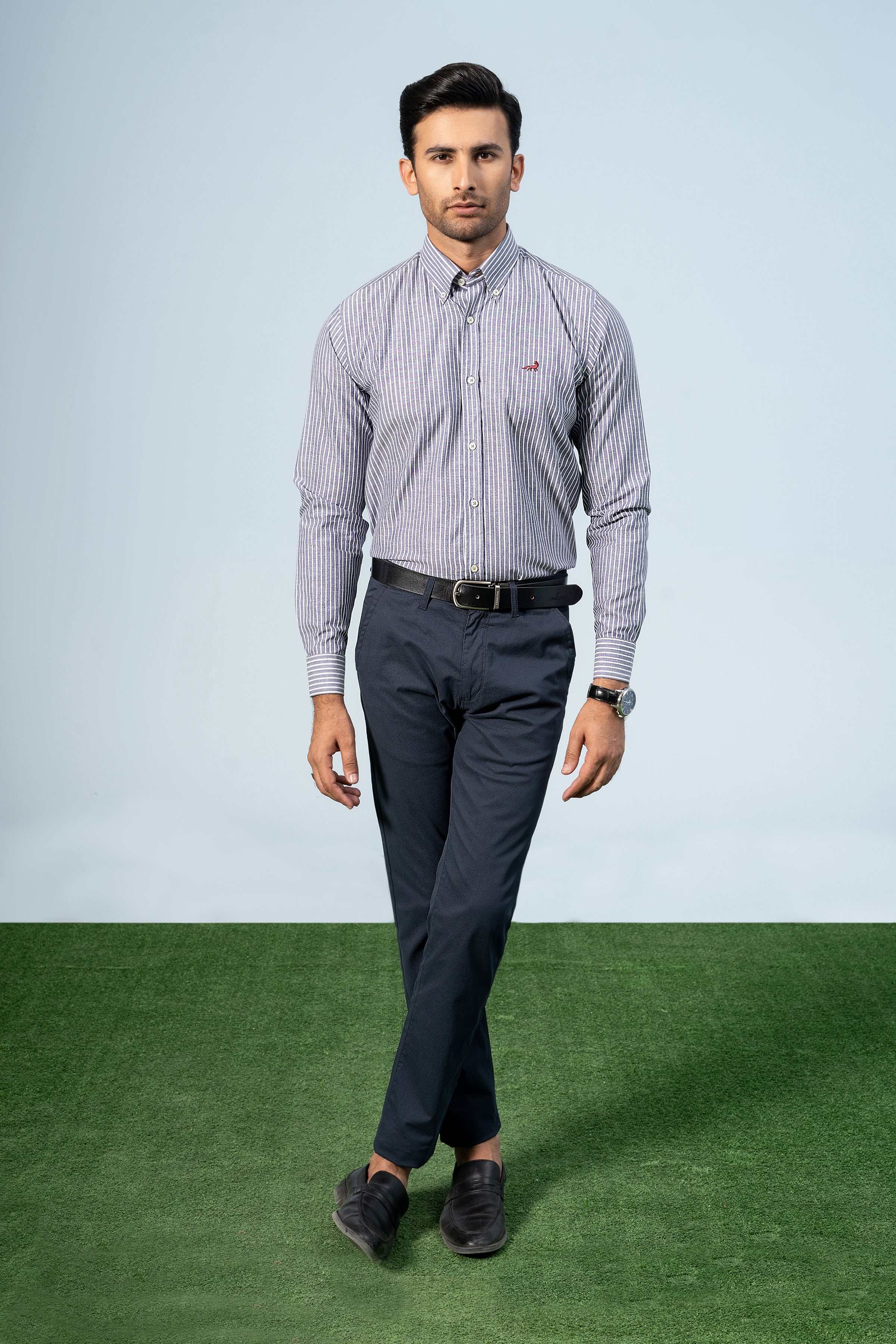 SMART SHIRT NAVY STRIPER - Charcoal Clothing