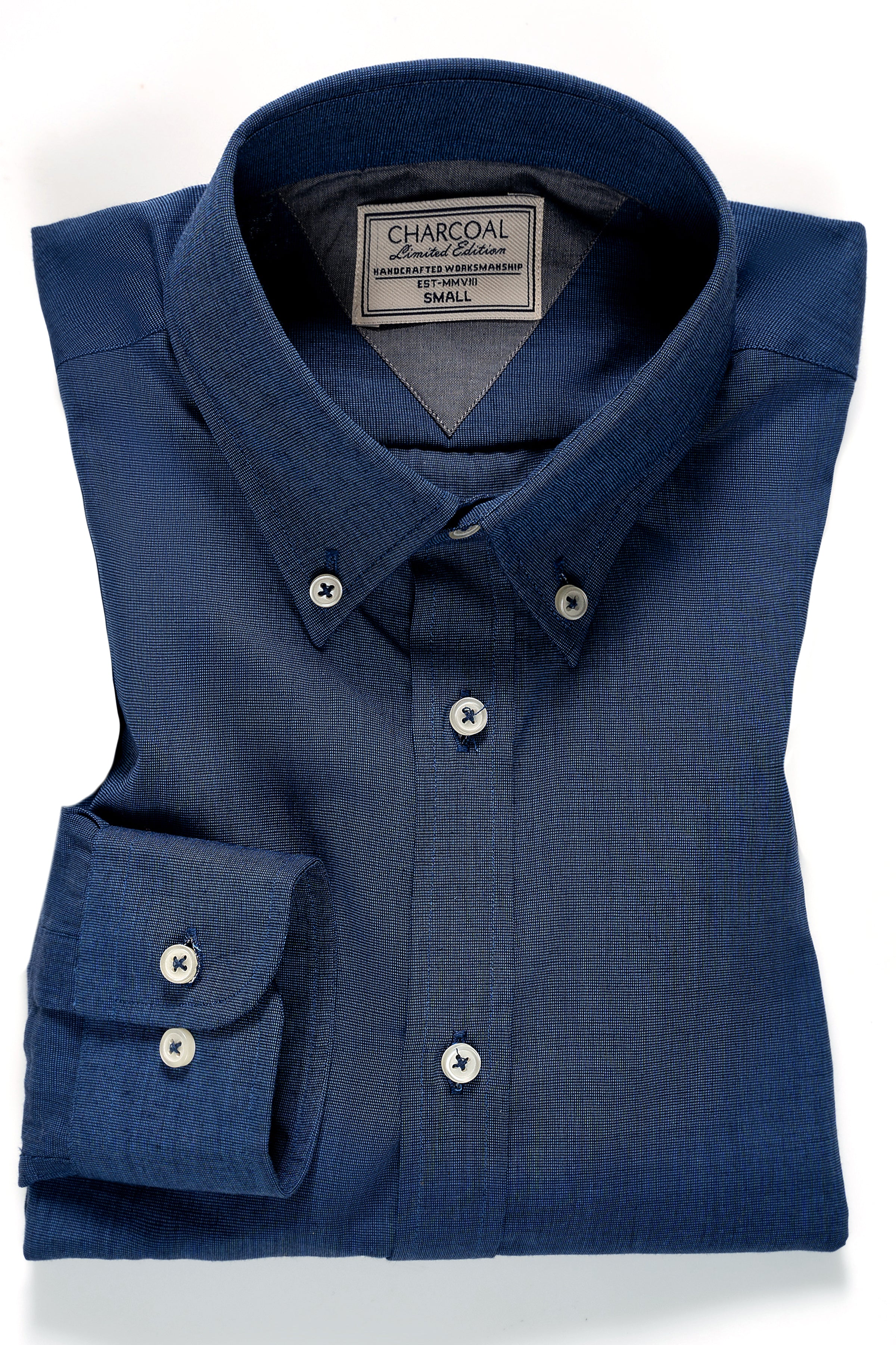 Blue self-textured dress shirt with button-down collar and chest pocket