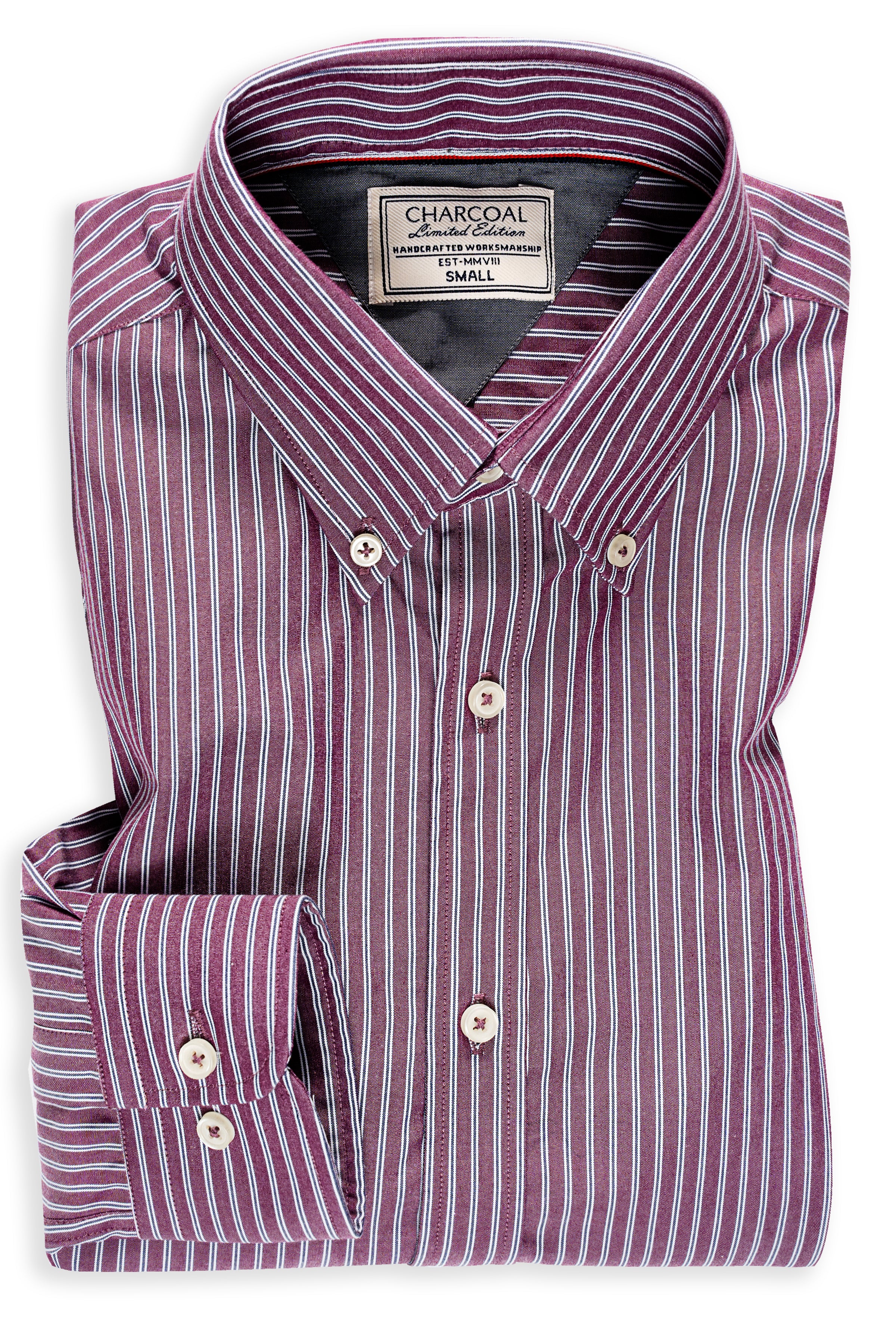LIMITED EDITION SHIRTS MAROON WHITE STRIPES - Charcoal Clothing