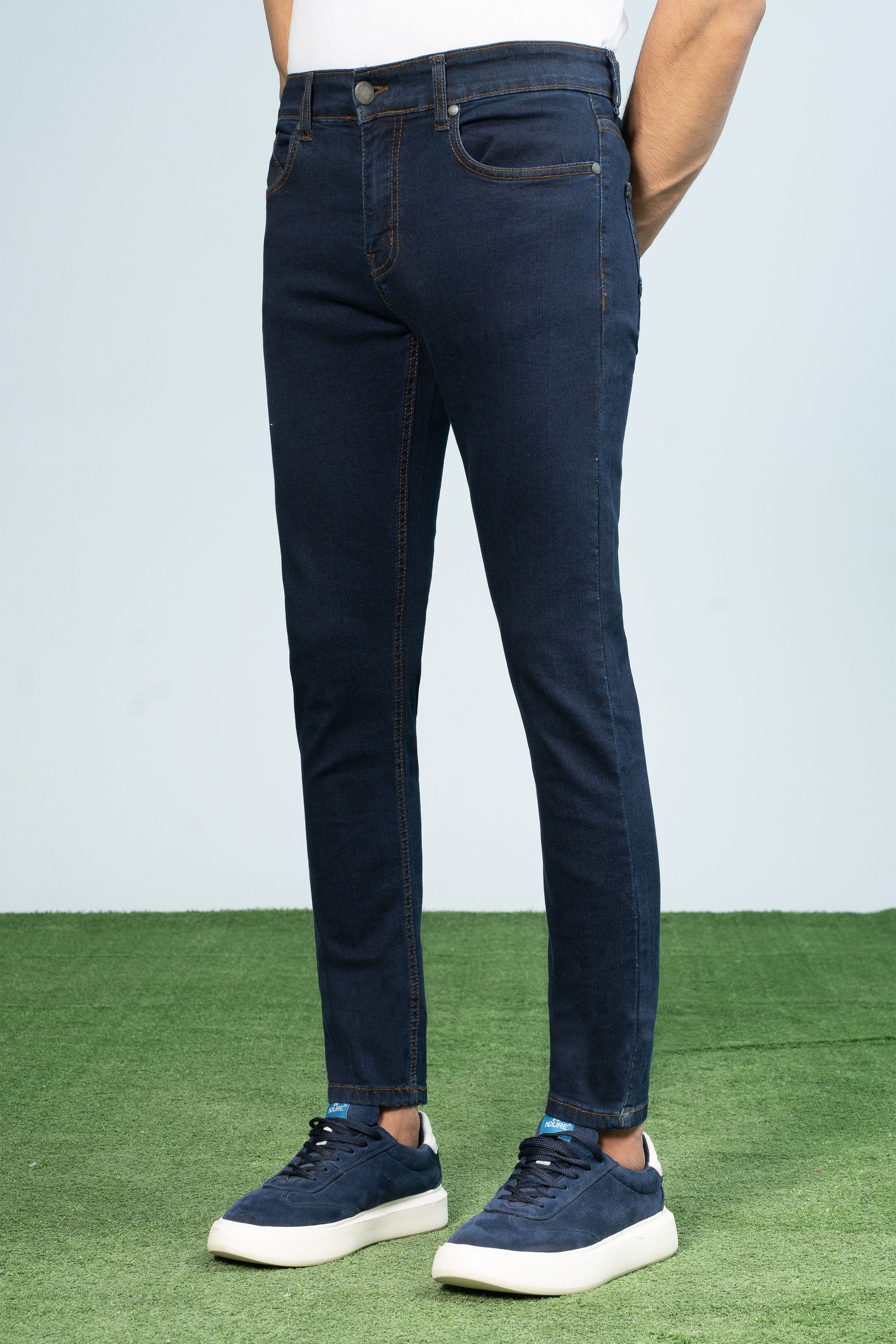 SLIM LEG DENIM JEANS NAVY BLUE - Charcoal Clothing