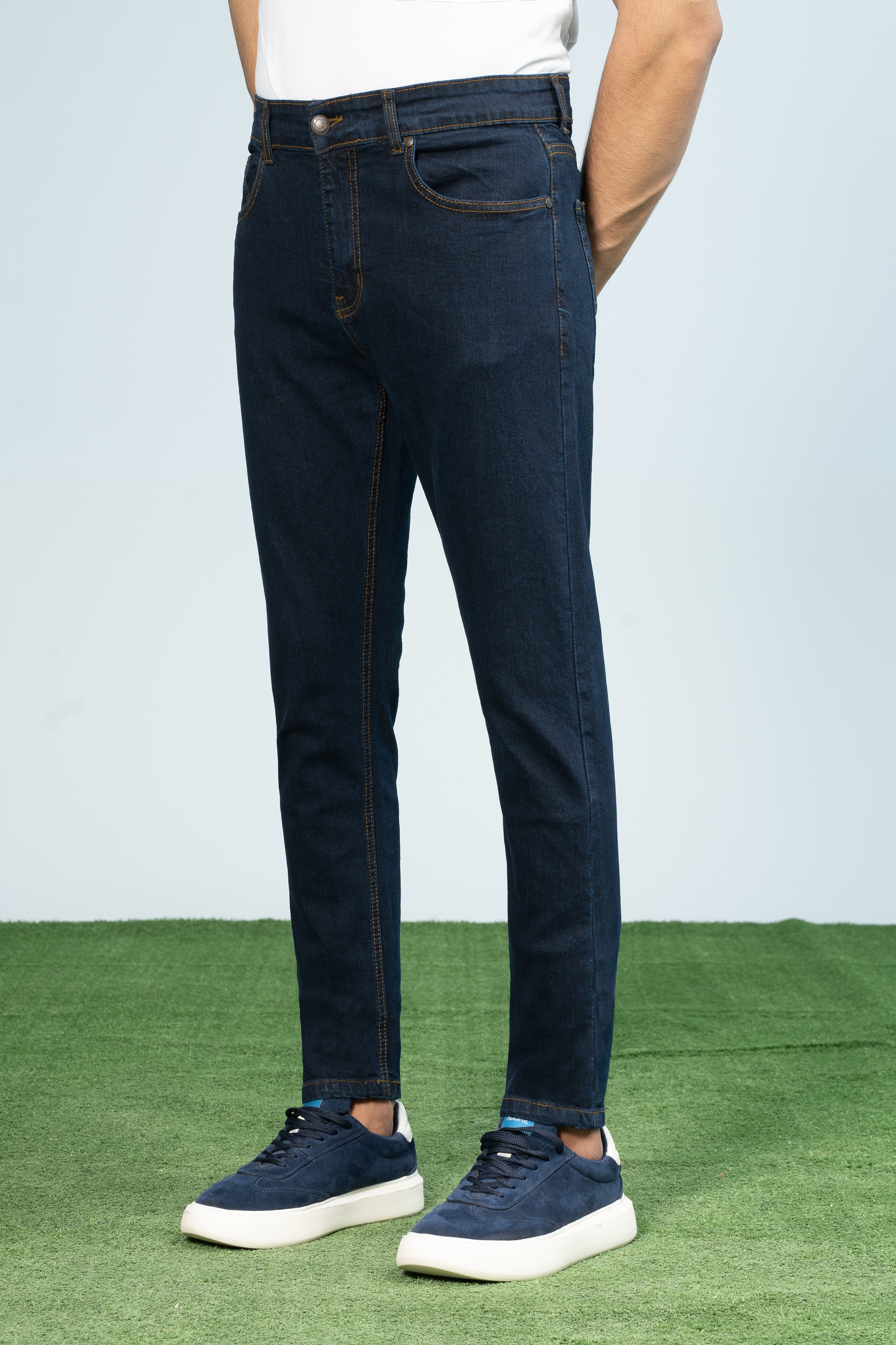 SLIM LEG DENIM JEANS NAVY BLUE - Charcoal Clothing