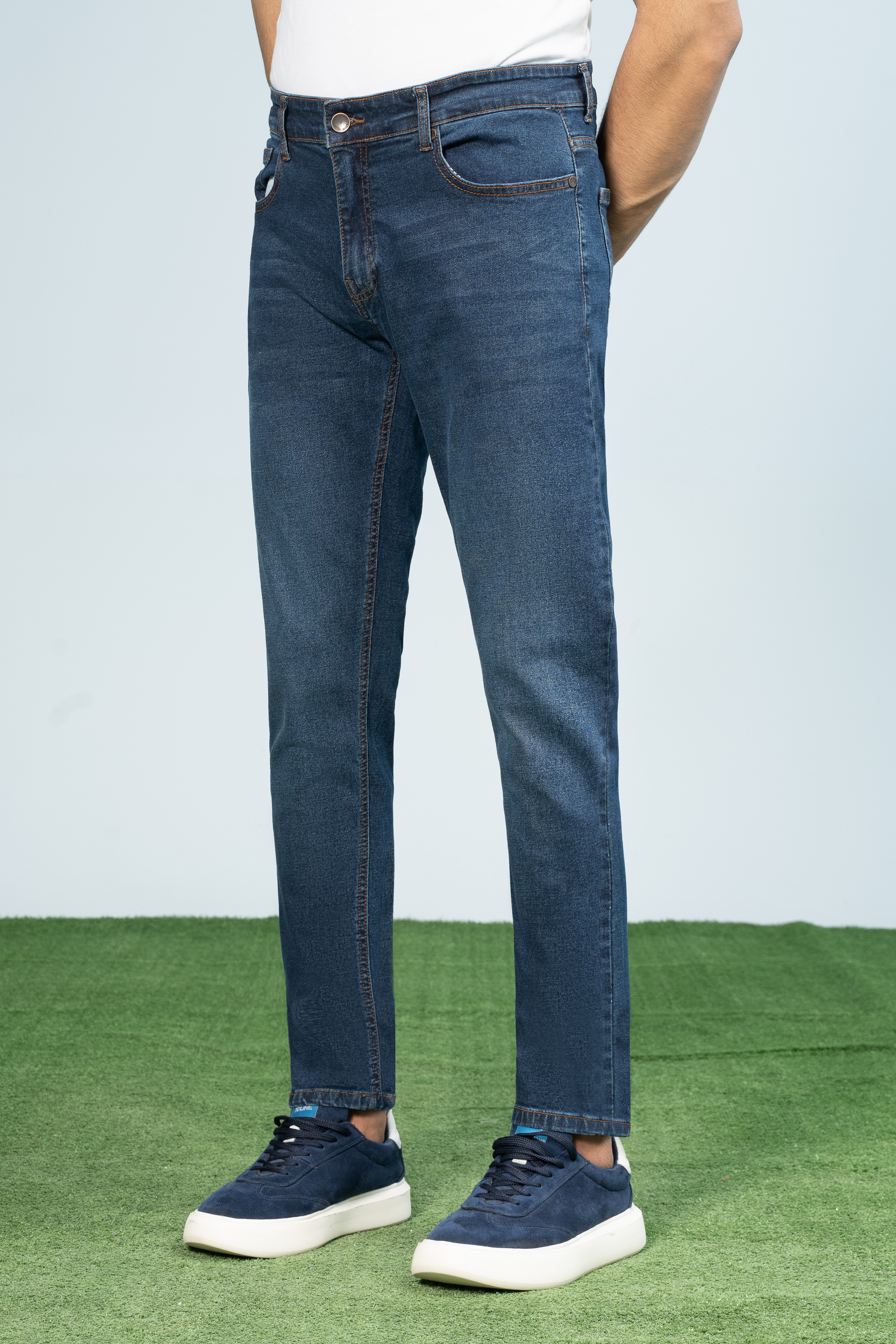 SLIM LEG DENIM JEANS DARK BLUE - Charcoal Clothing