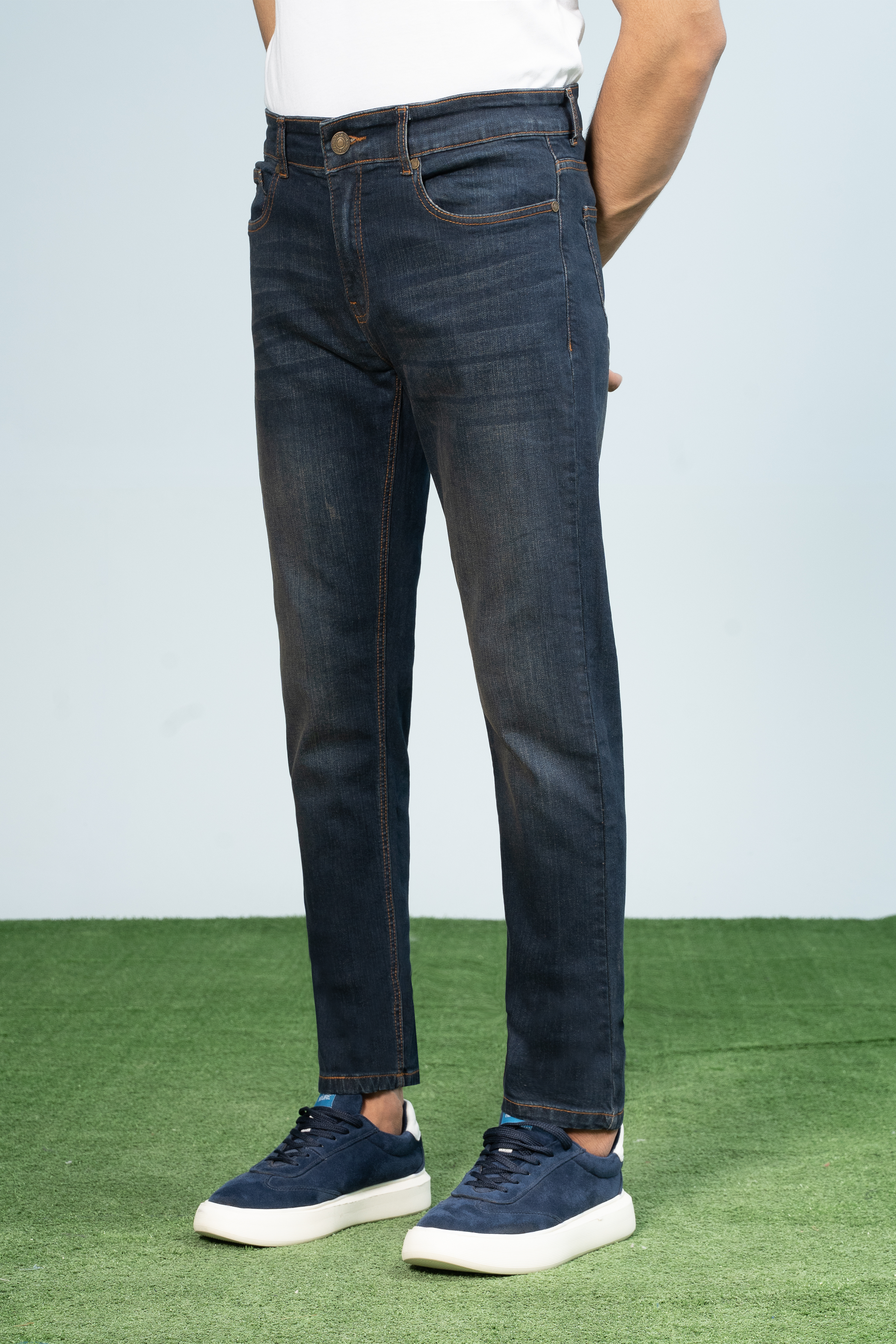 SLIM LEG DENIM JEANS DARK BLUE - Charcoal Clothing