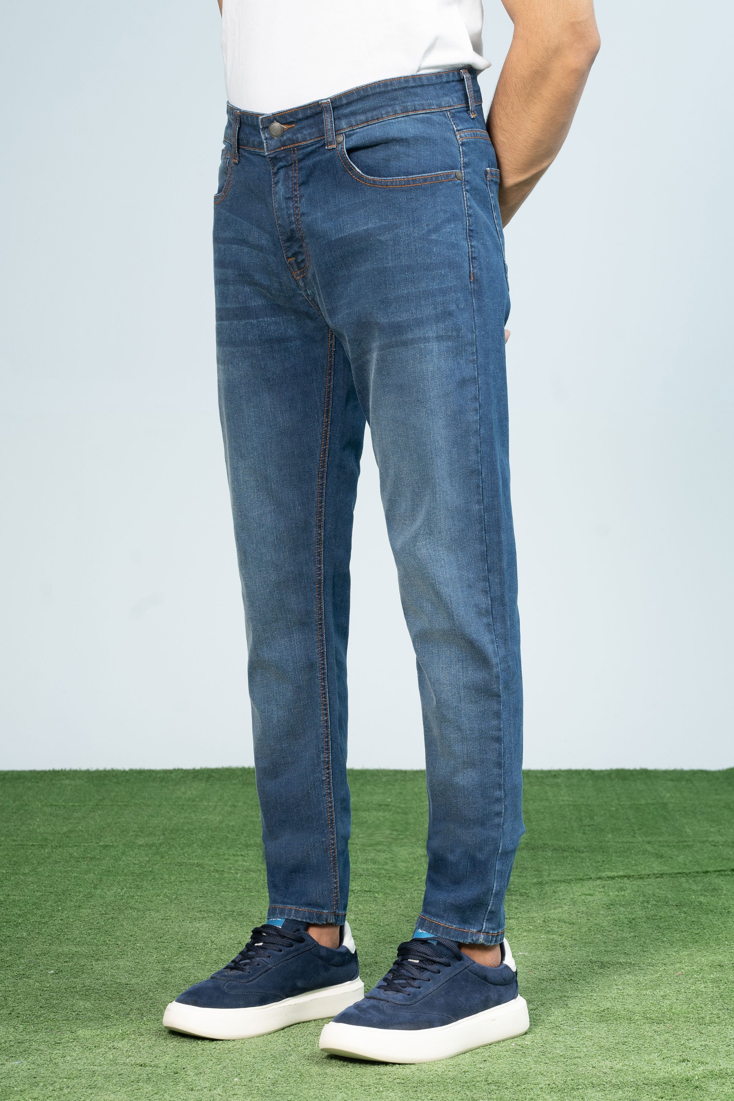 SLIM LEG DENIM JEANS MID BLUE - Charcoal Clothing