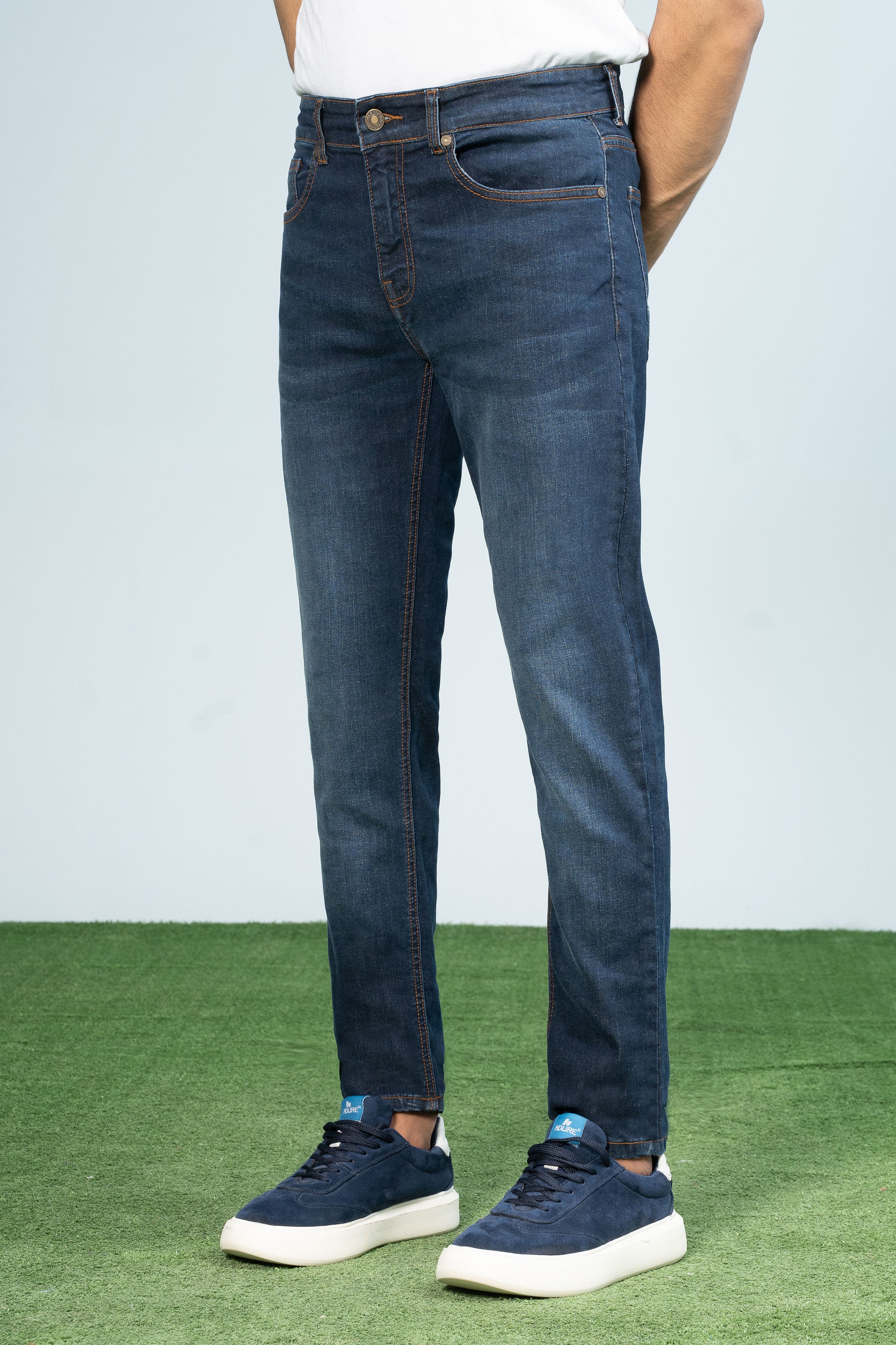 SLIM LEG DENIM JEANS DARK BLUE - Charcoal Clothing
