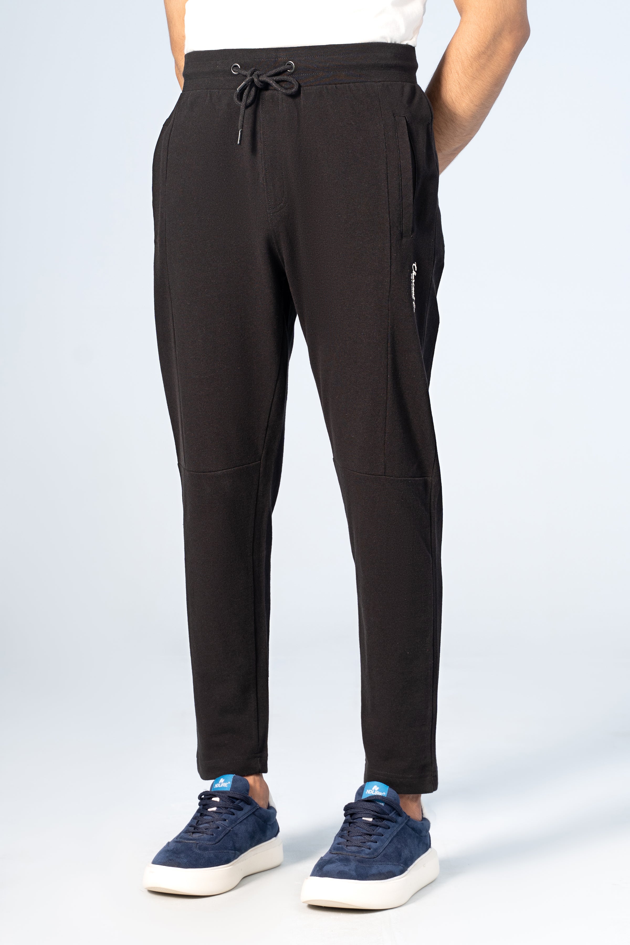 PIQUE JOGGER WAIST PANEL TROUSER BLACK - Charcoal Clothing