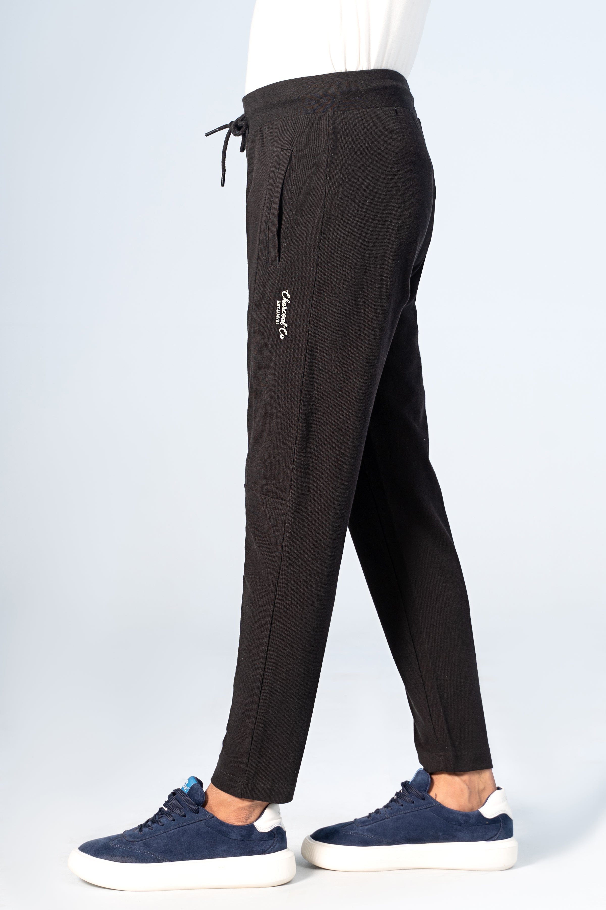 PIQUE JOGGER WAIST PANEL TROUSER BLACK - Charcoal Clothing