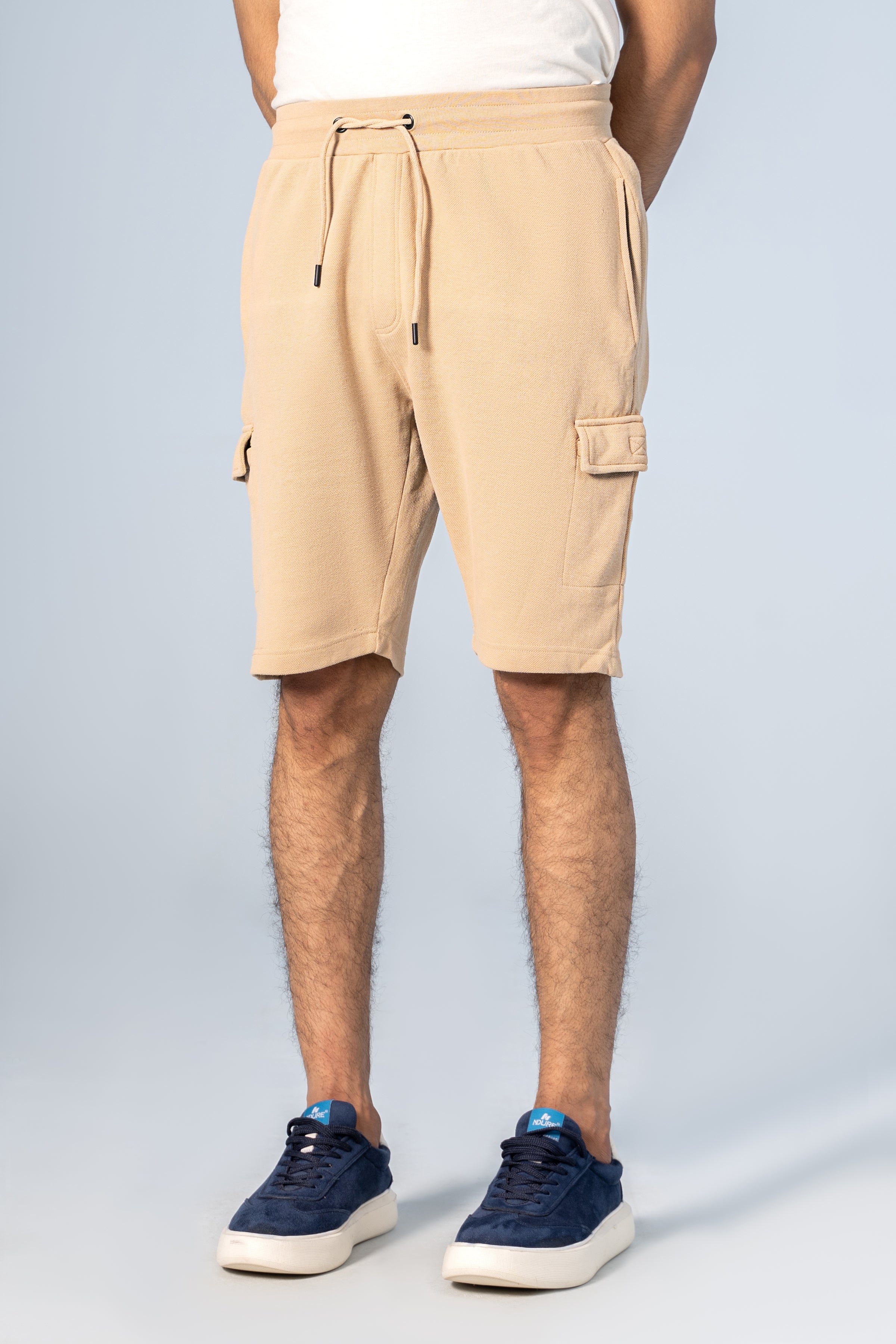 PIQUE TERRY CARGO SHORTS REGULAR FIT BEIGE - Charcoal Clothing