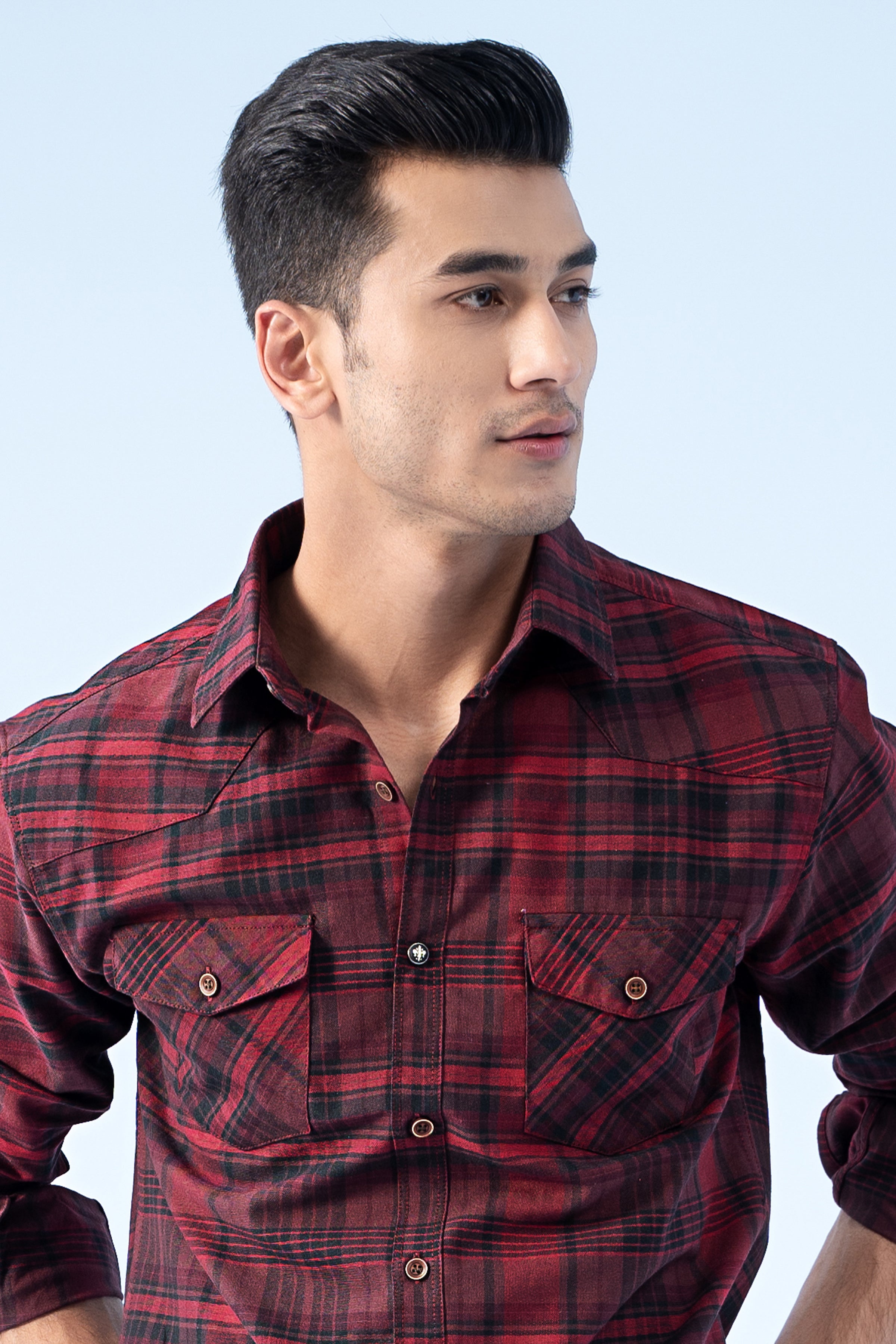 CASUAL SHIRT MAROON CHECK - Charcoal Clothing