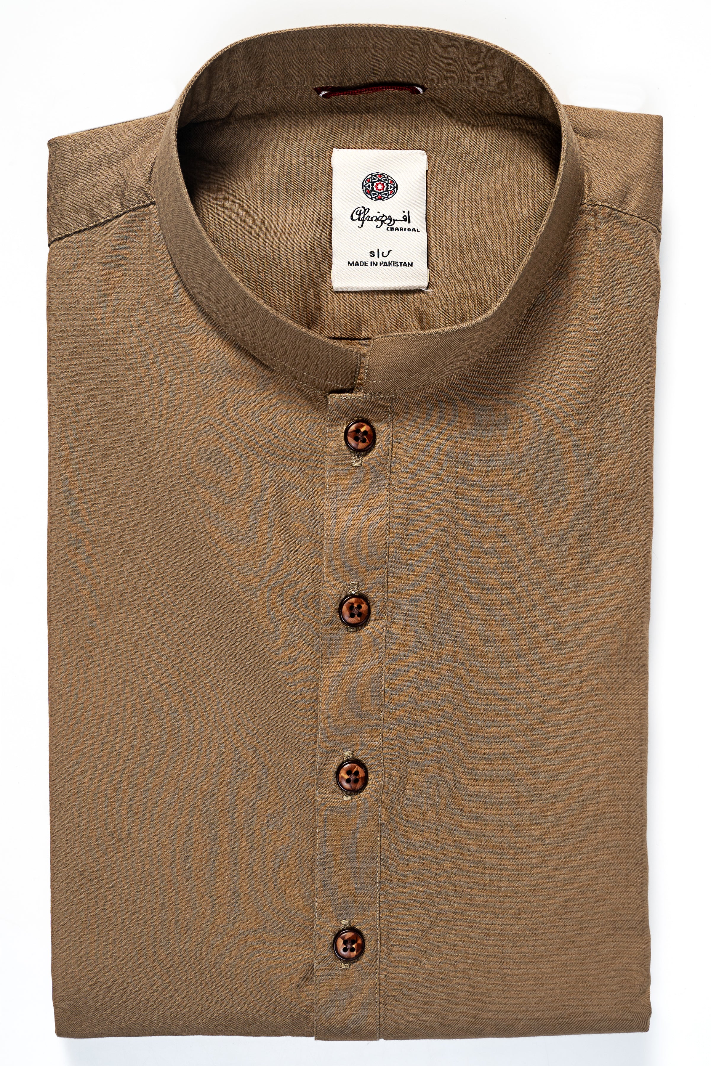 Khaki kurta with band collar and four front buttons
