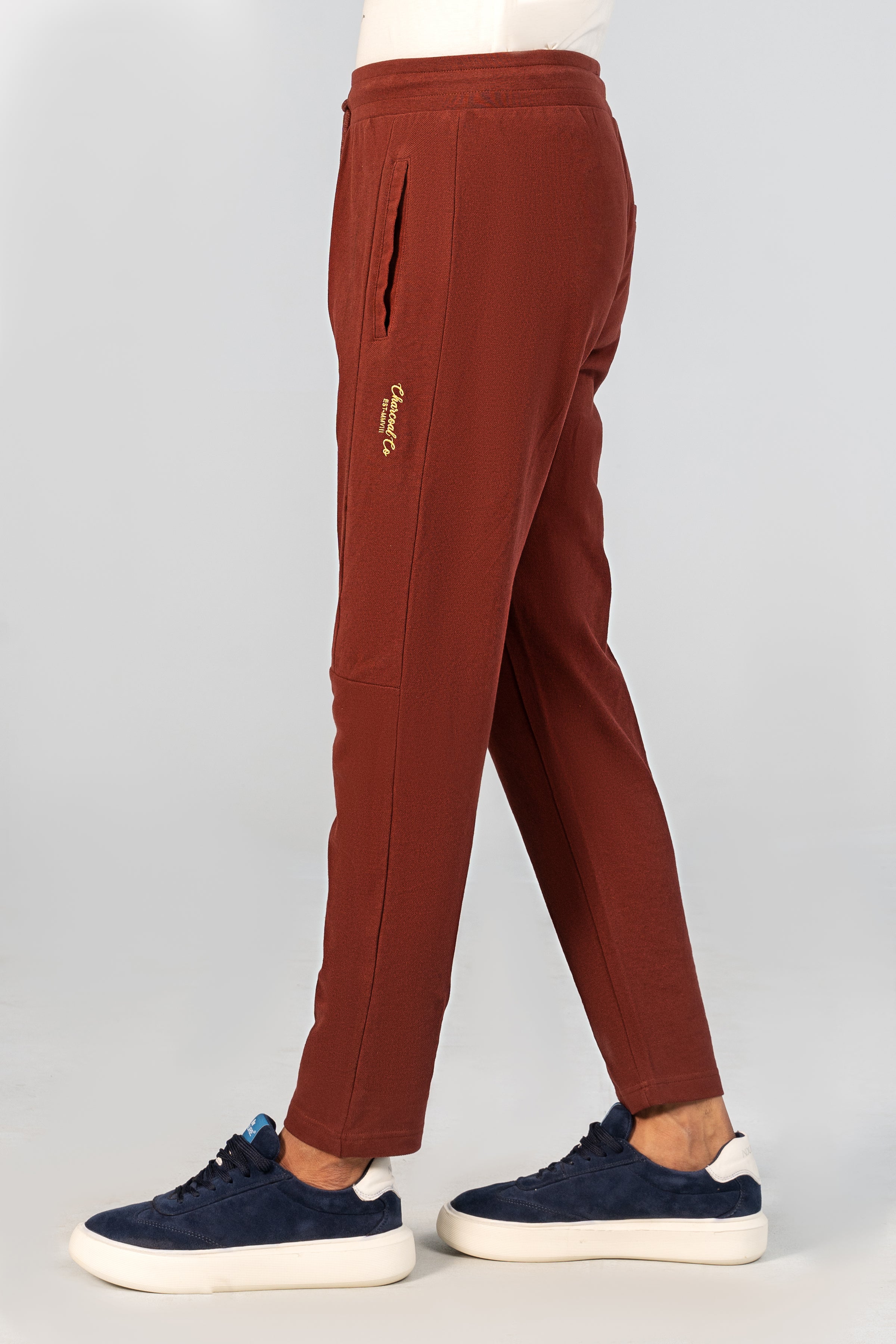PIQUE JOGGER WAIST PANEL TROUSER RUST - Charcoal Clothing