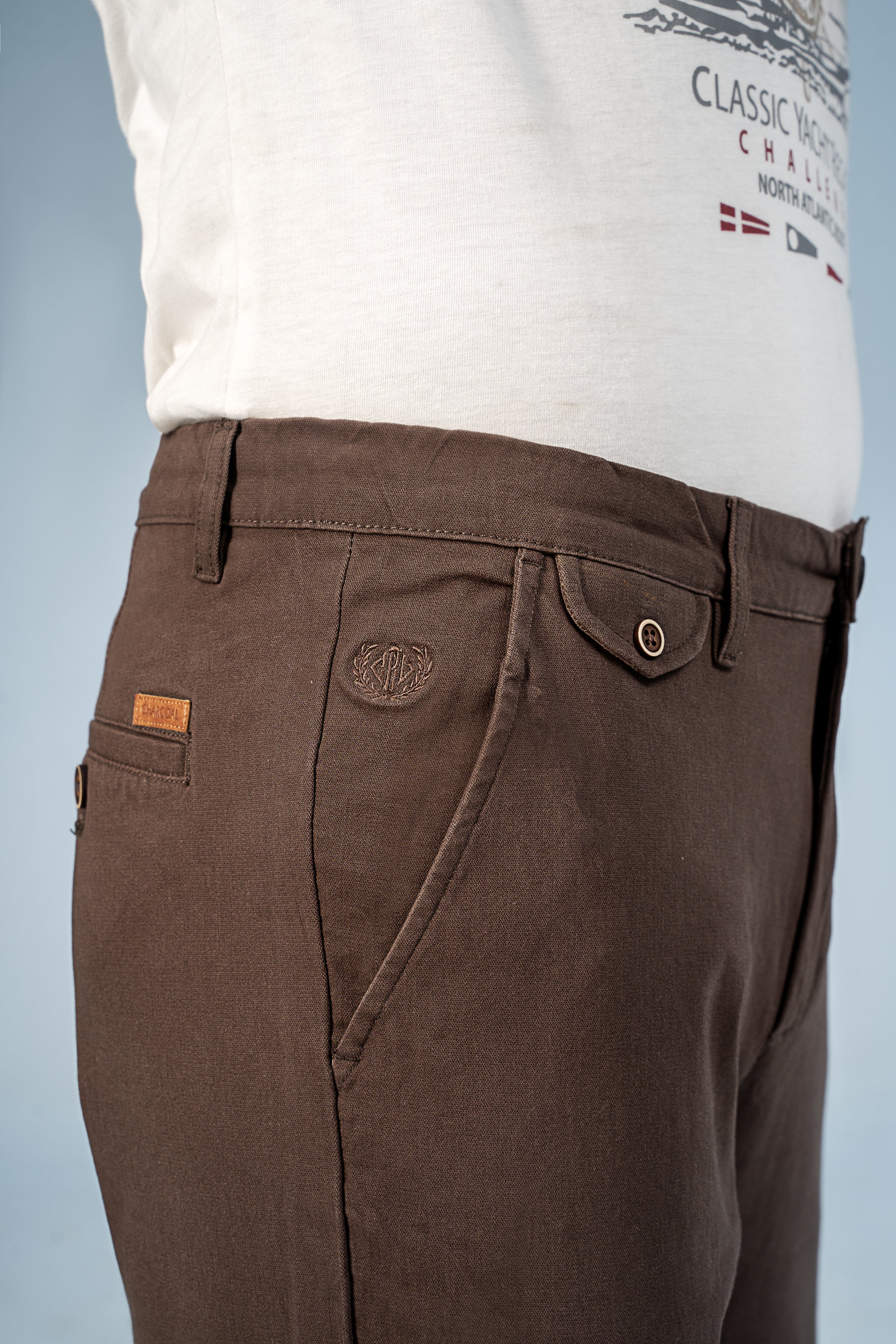 CASUAL PANT CROSS POCKET BI-STRETCH CHOCLATE BROWN - Charcoal Clothing