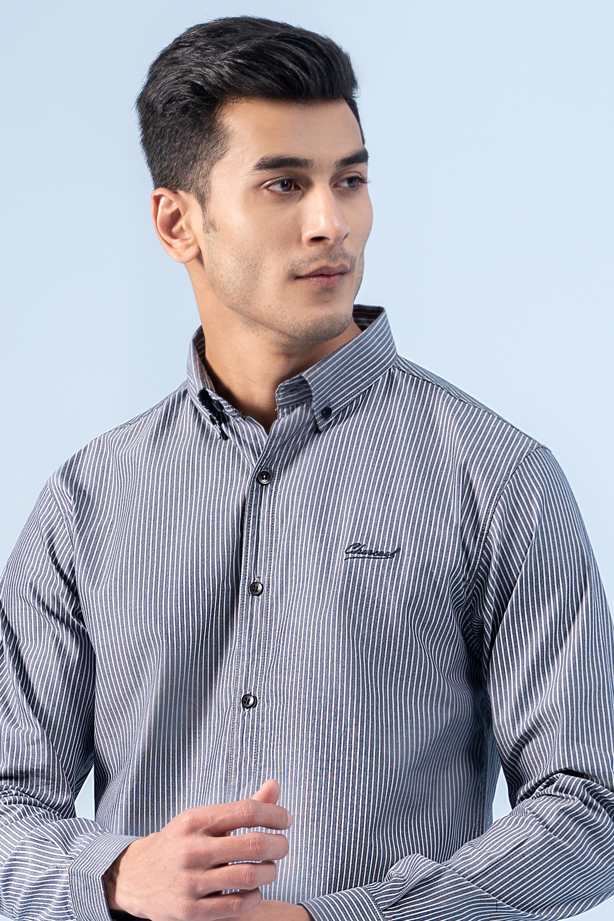 CASUAL SHIRT GREY STRIPER - Charcoal Clothing
