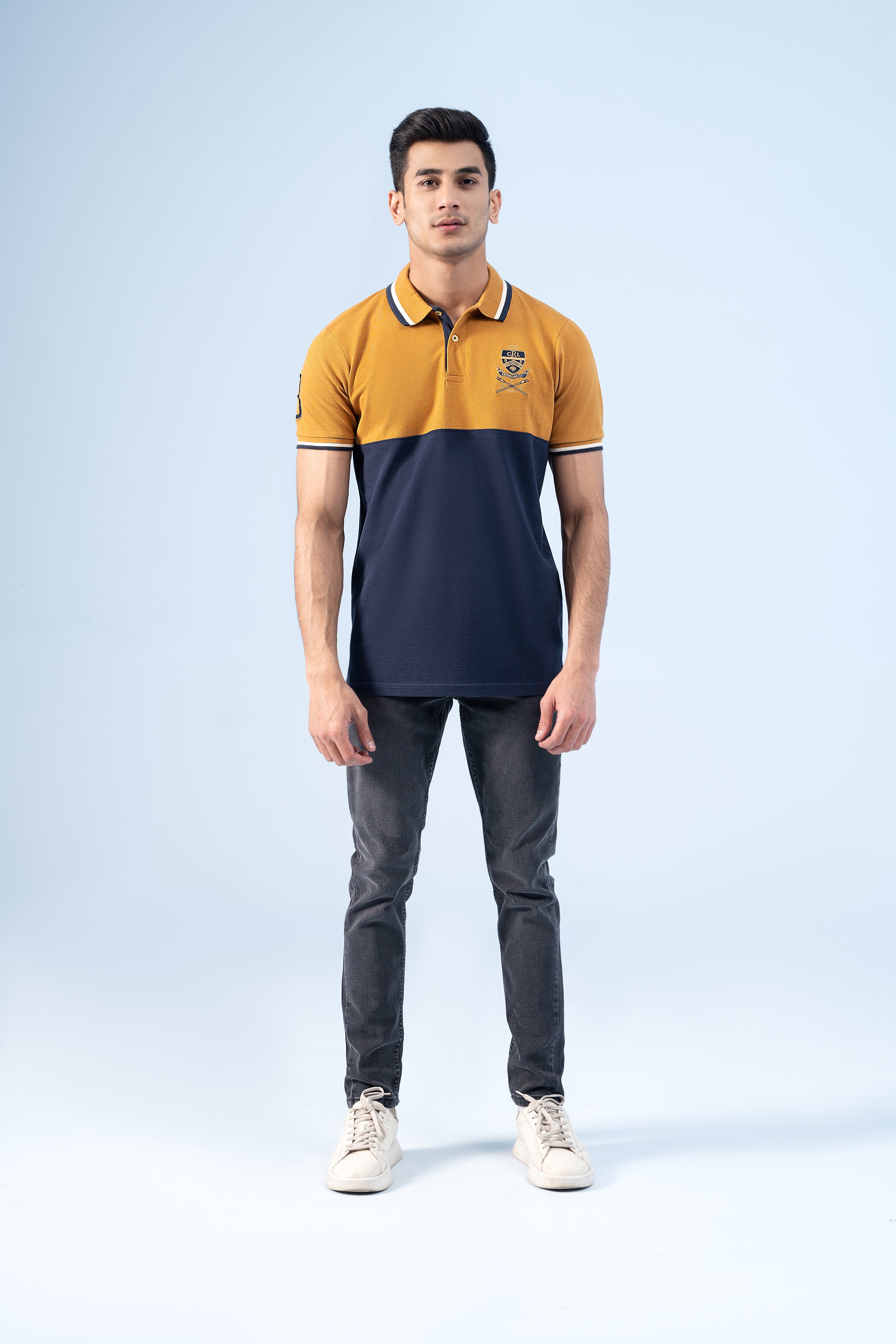 FASHION POLO SHIRT MUSTARD NAVY - Charcoal Clothing