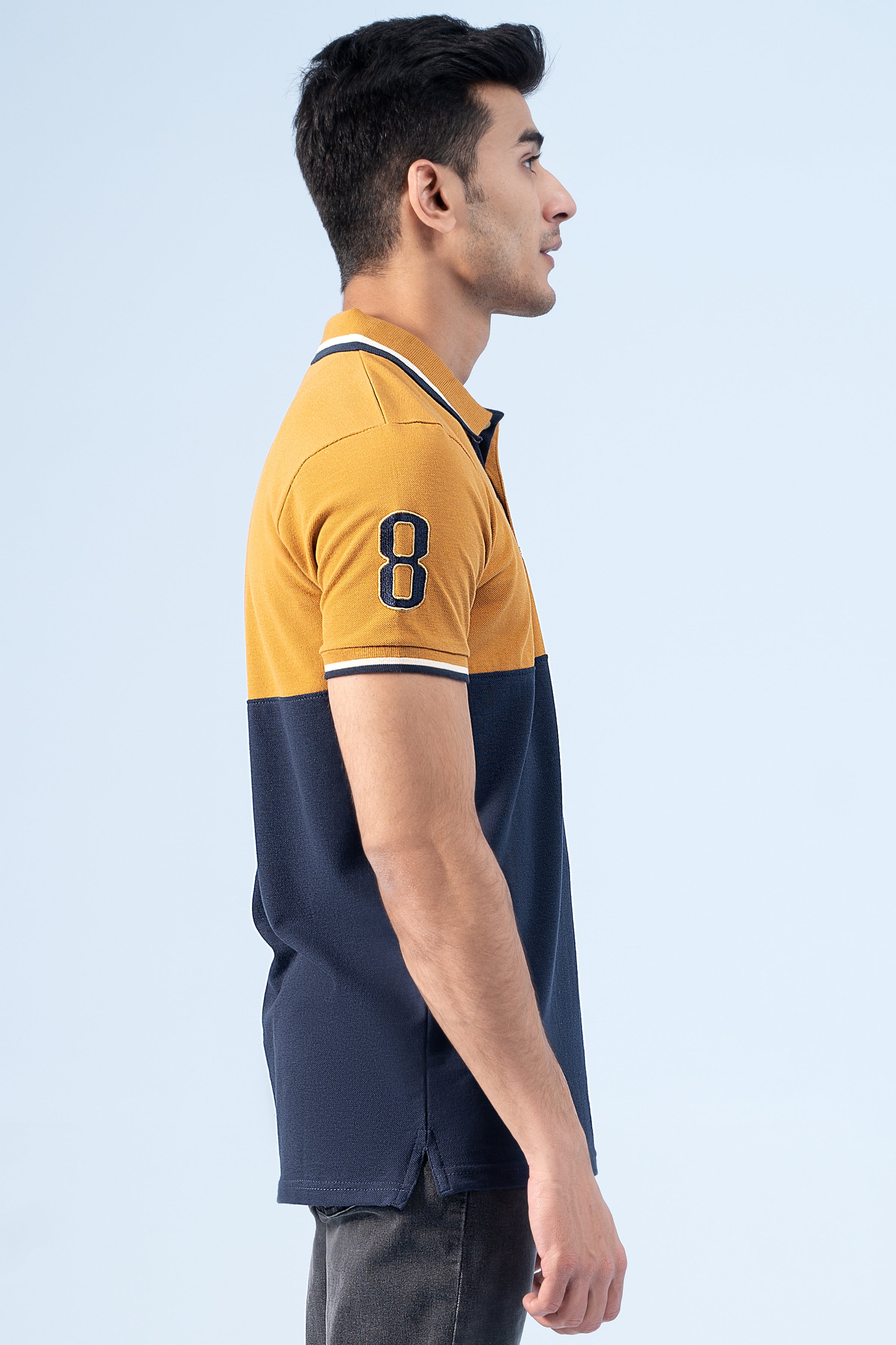 FASHION POLO SHIRT MUSTARD NAVY - Charcoal Clothing