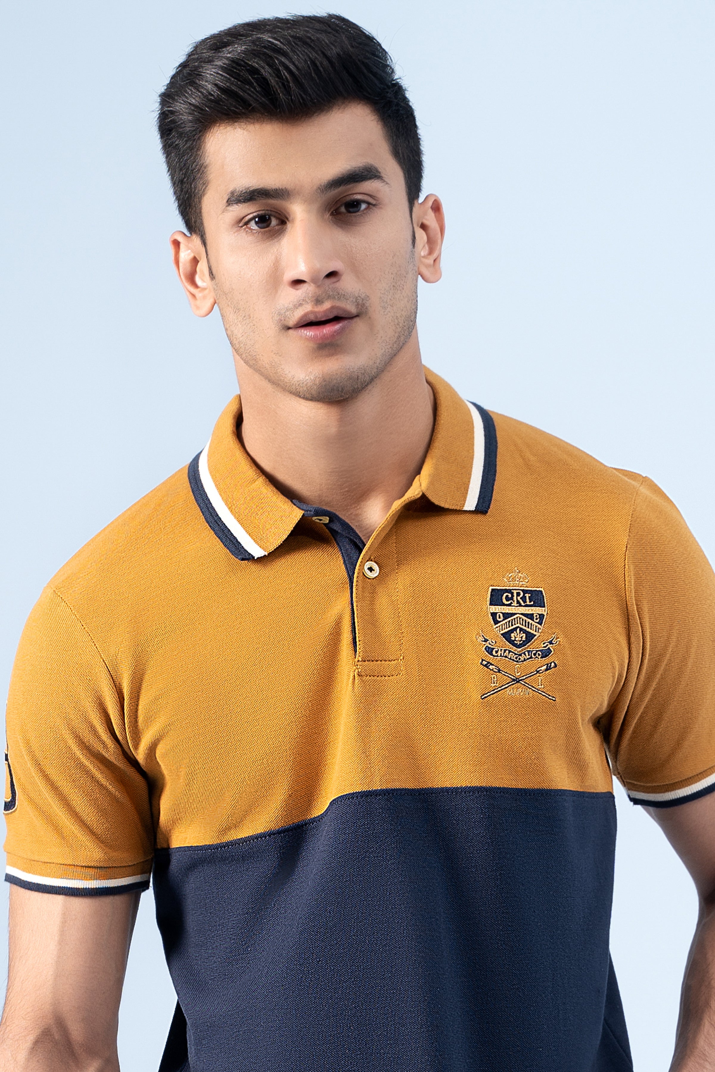 FASHION POLO SHIRT MUSTARD NAVY - Charcoal Clothing