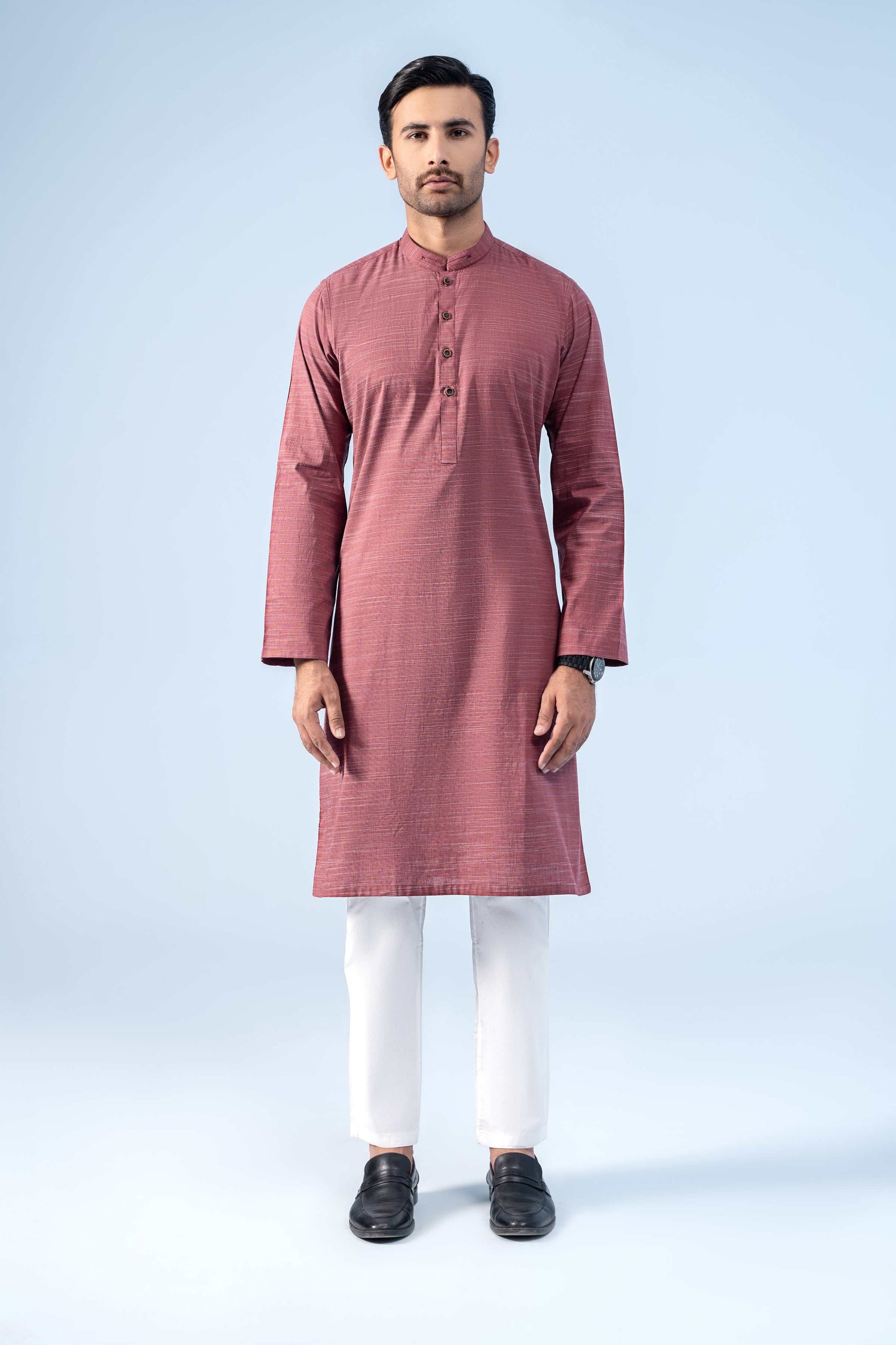 Red & Maroon 3/4 Sleeve Cotton Slub Flared Kurta main image 1