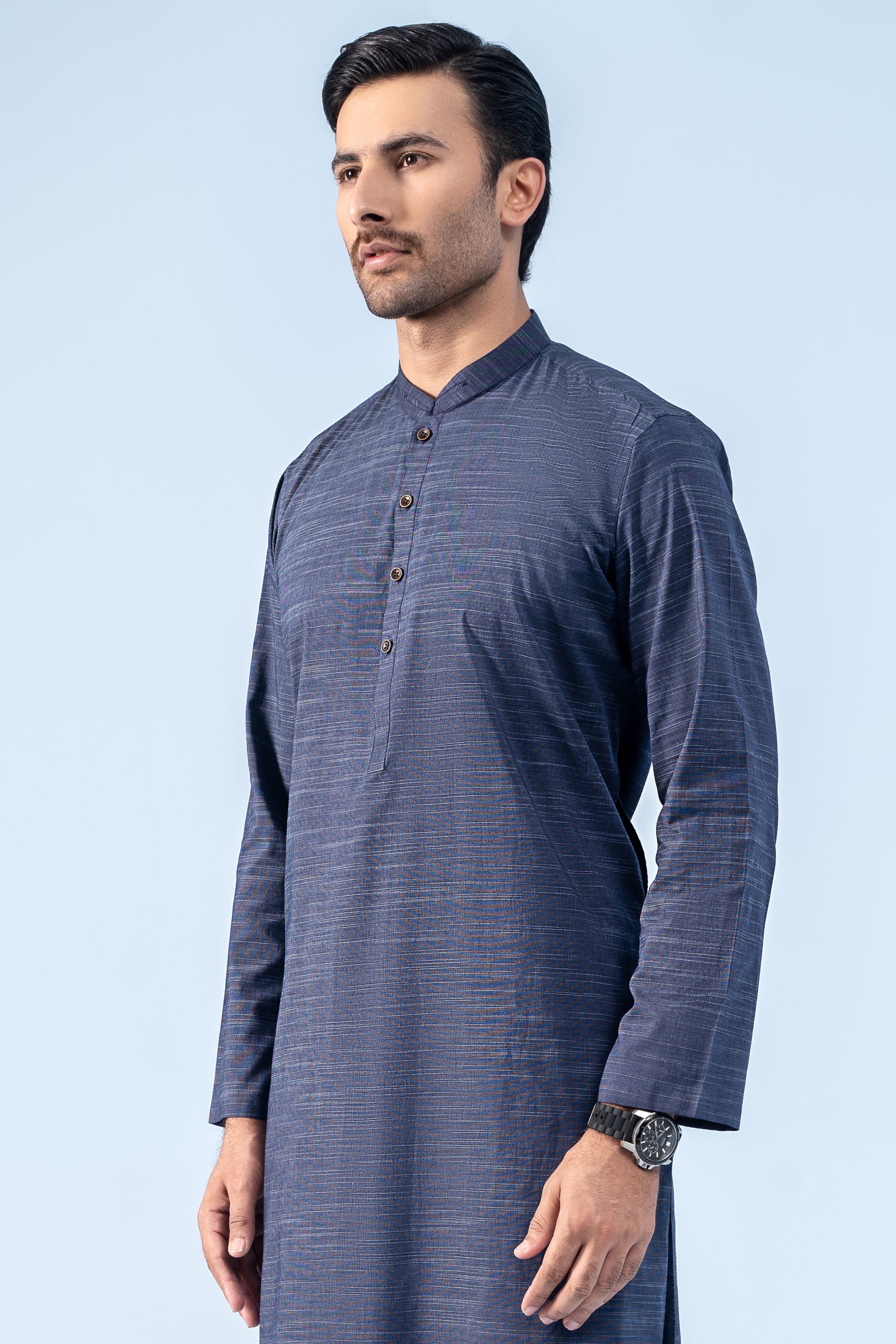 COTTON SLUB KURTA BLUE - Charcoal Clothing