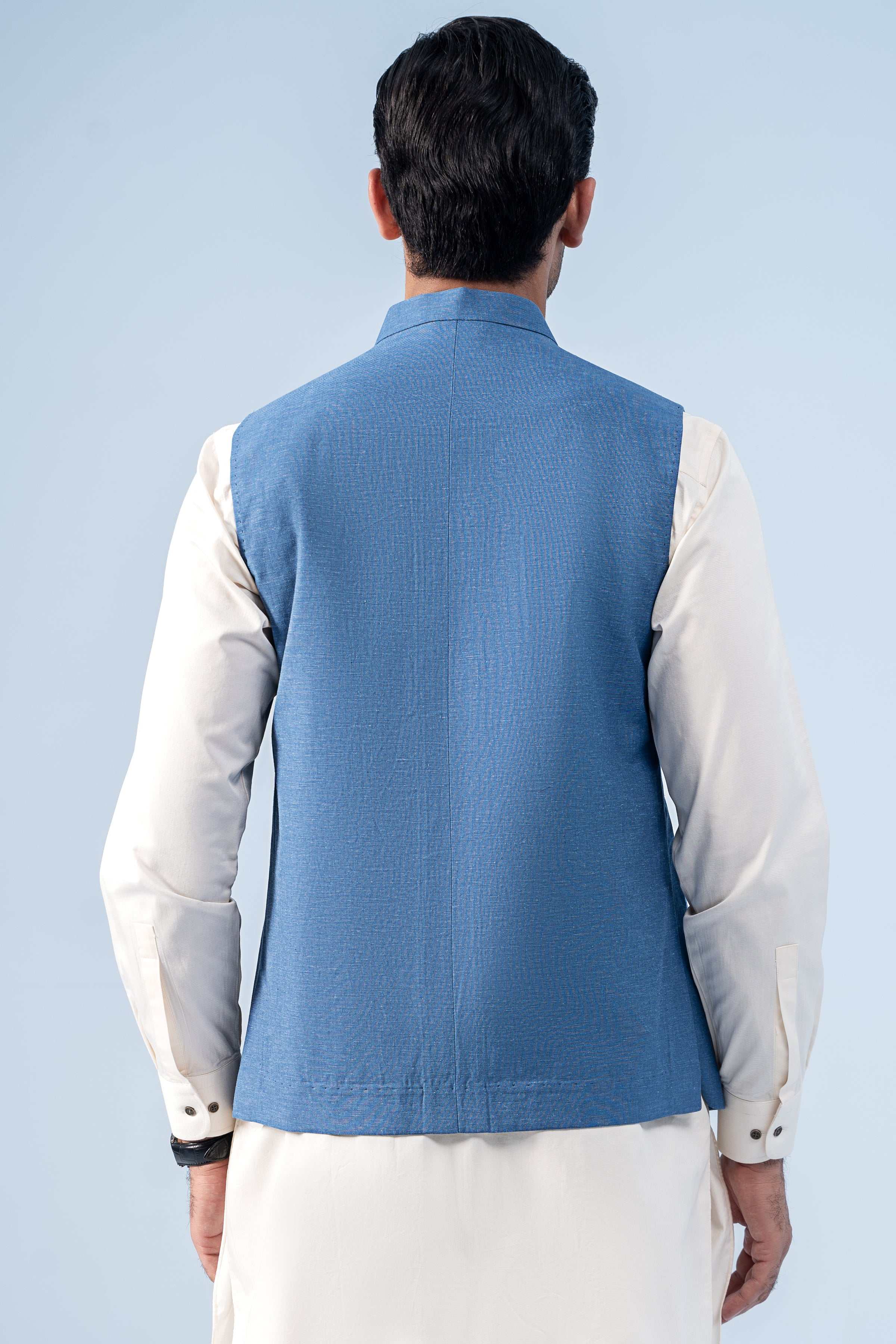 WAISTCOAT BLUE TEXTURED - Charcoal Clothing