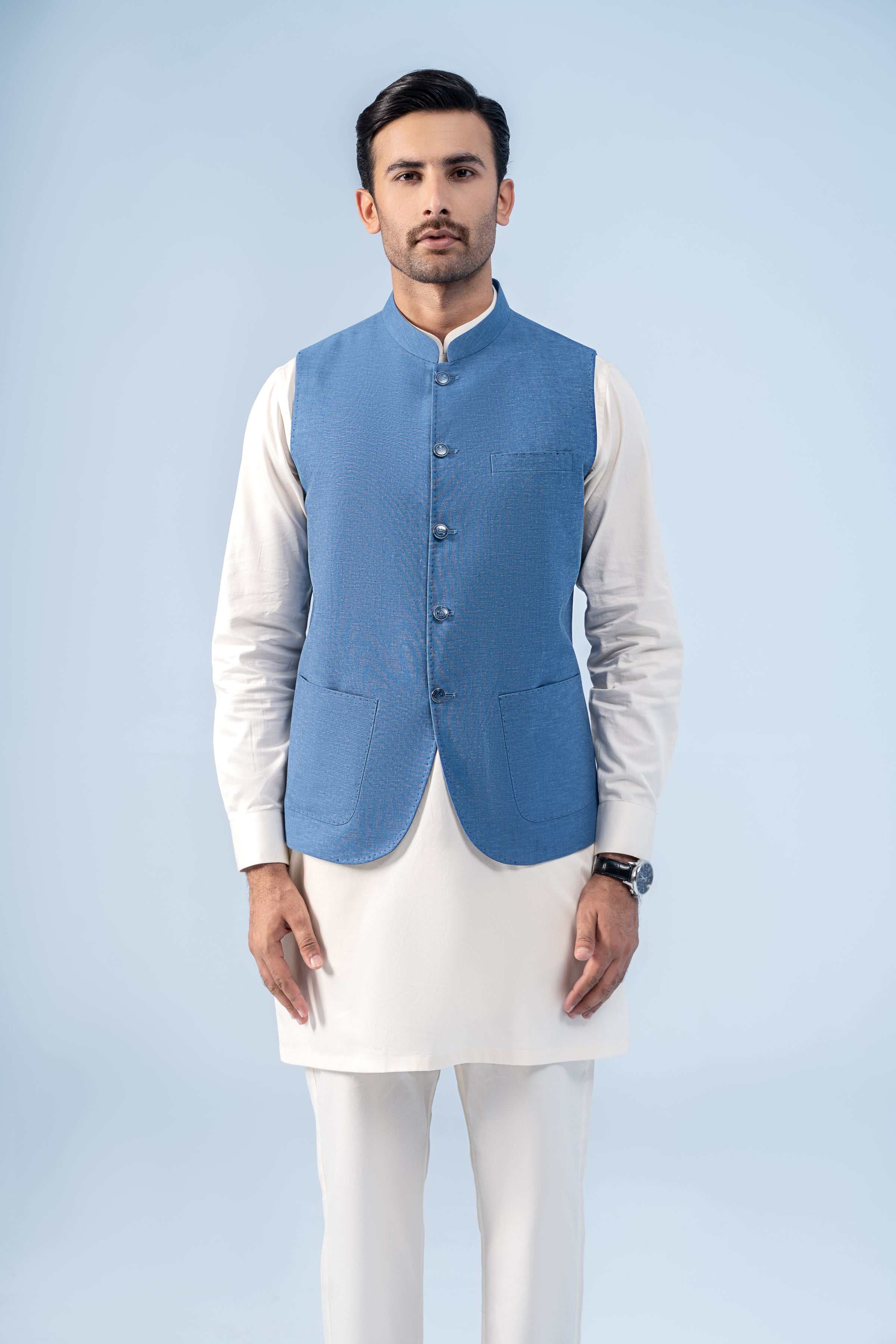 WAISTCOAT BLUE TEXTURED - Charcoal Clothing