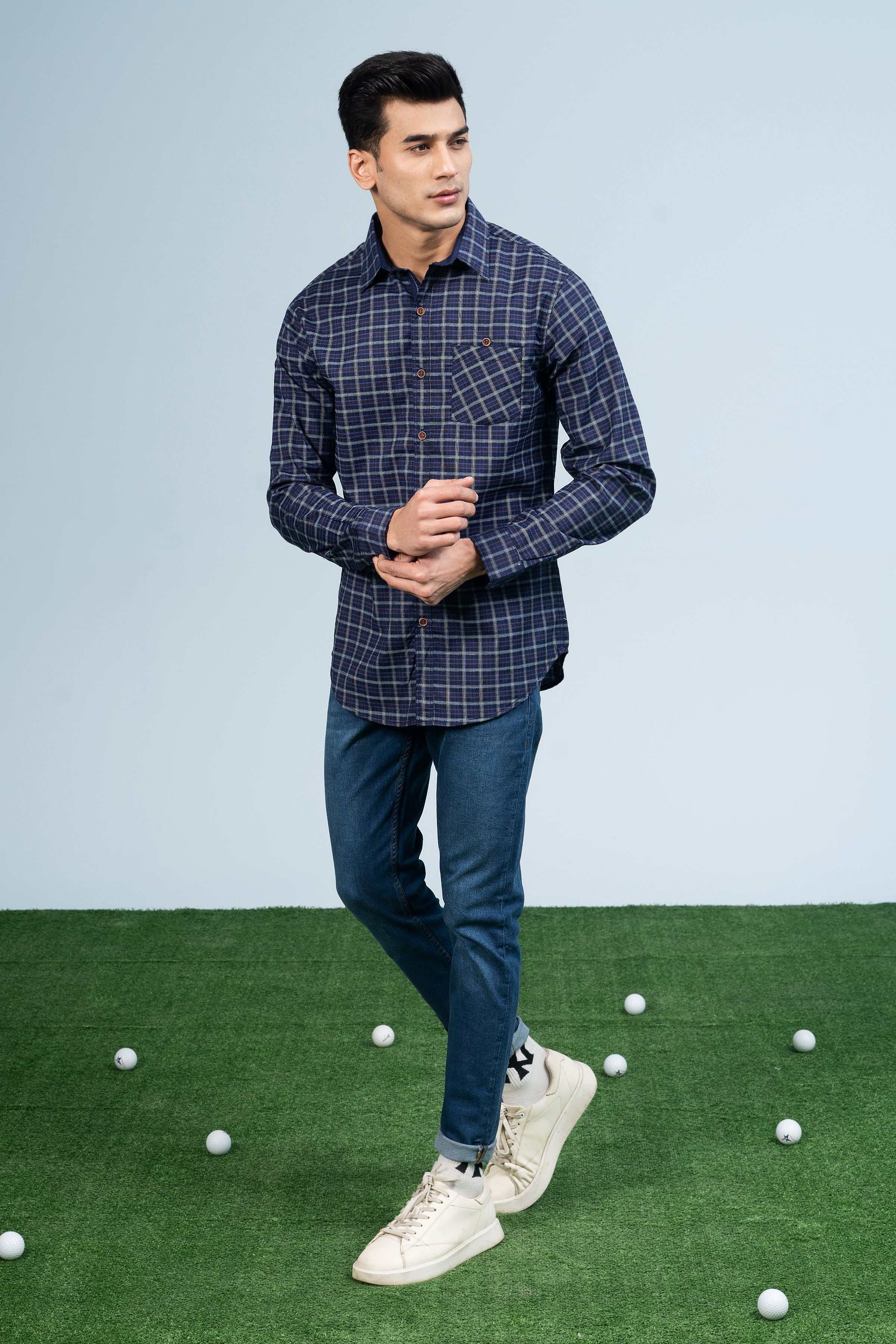 CASUAL SHIRT NAVY PURPLE - Charcoal Clothing
