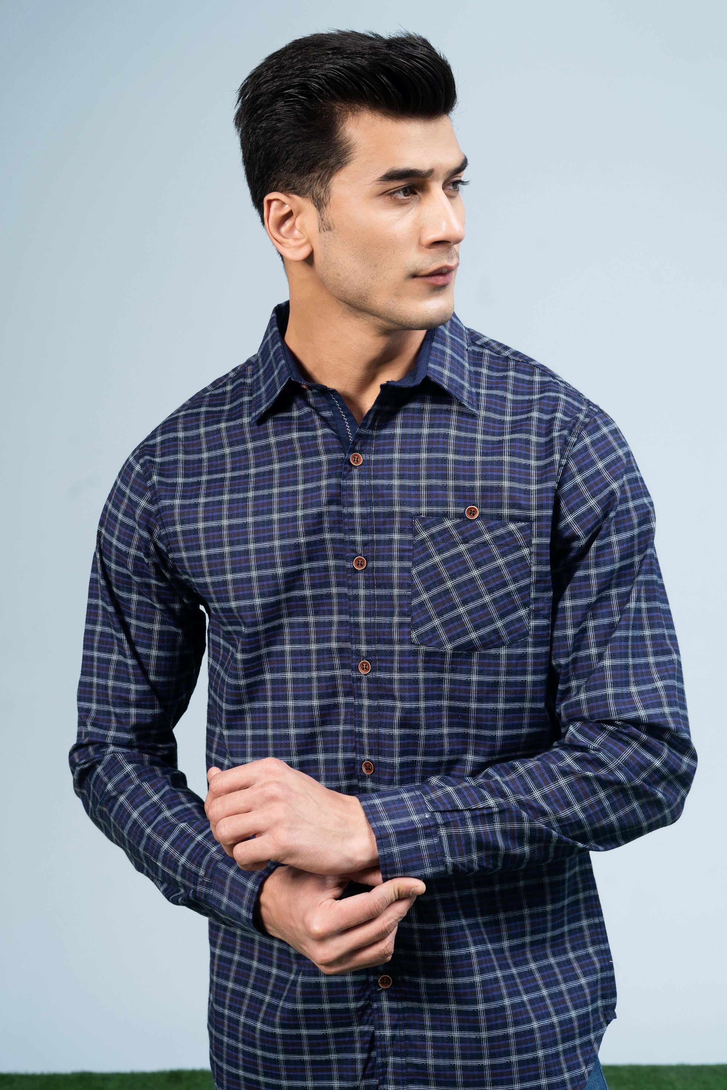 CASUAL SHIRT NAVY PURPLE - Charcoal Clothing