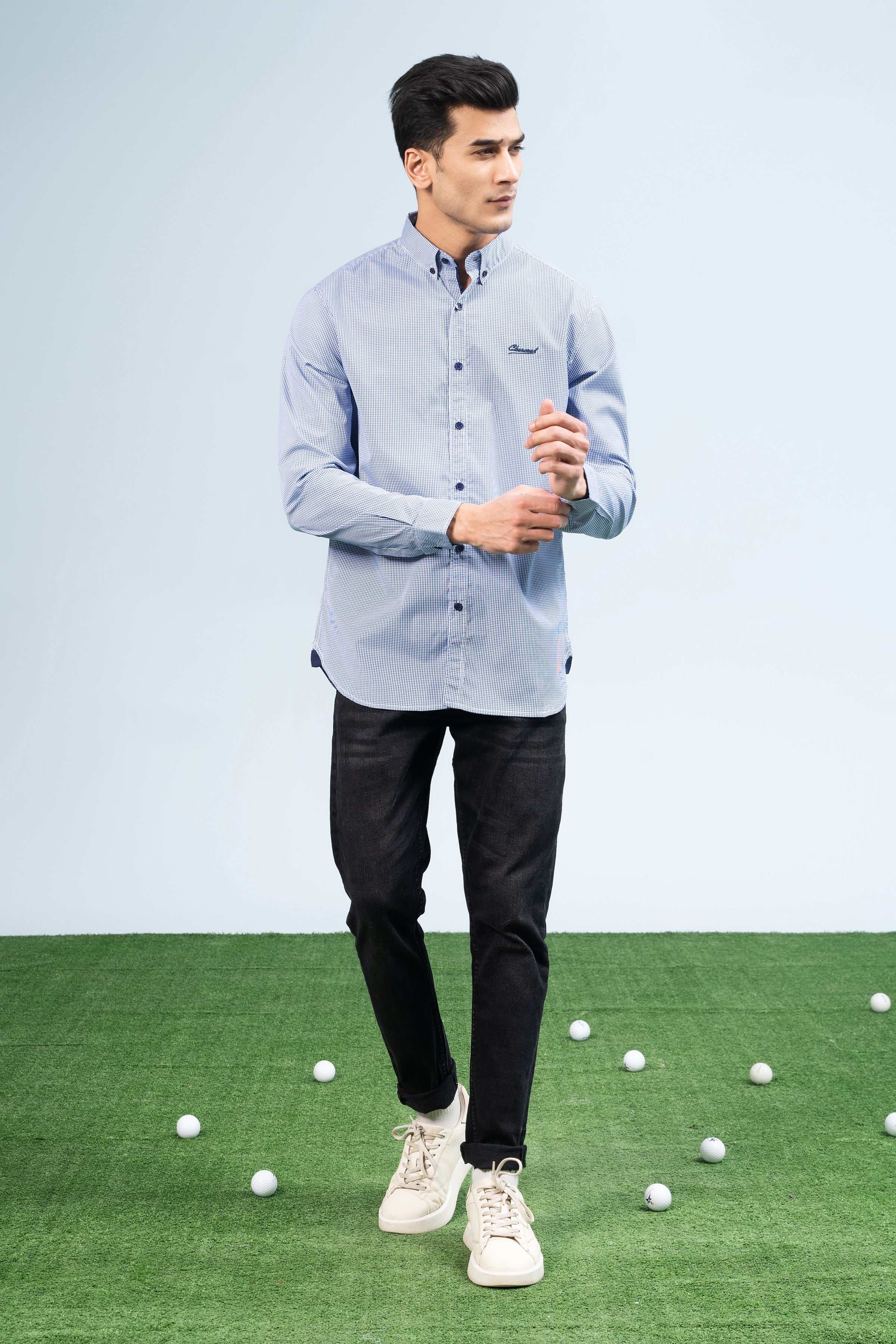 CASUAL SHIRT BLUE WHITE CHECK - Charcoal Clothing