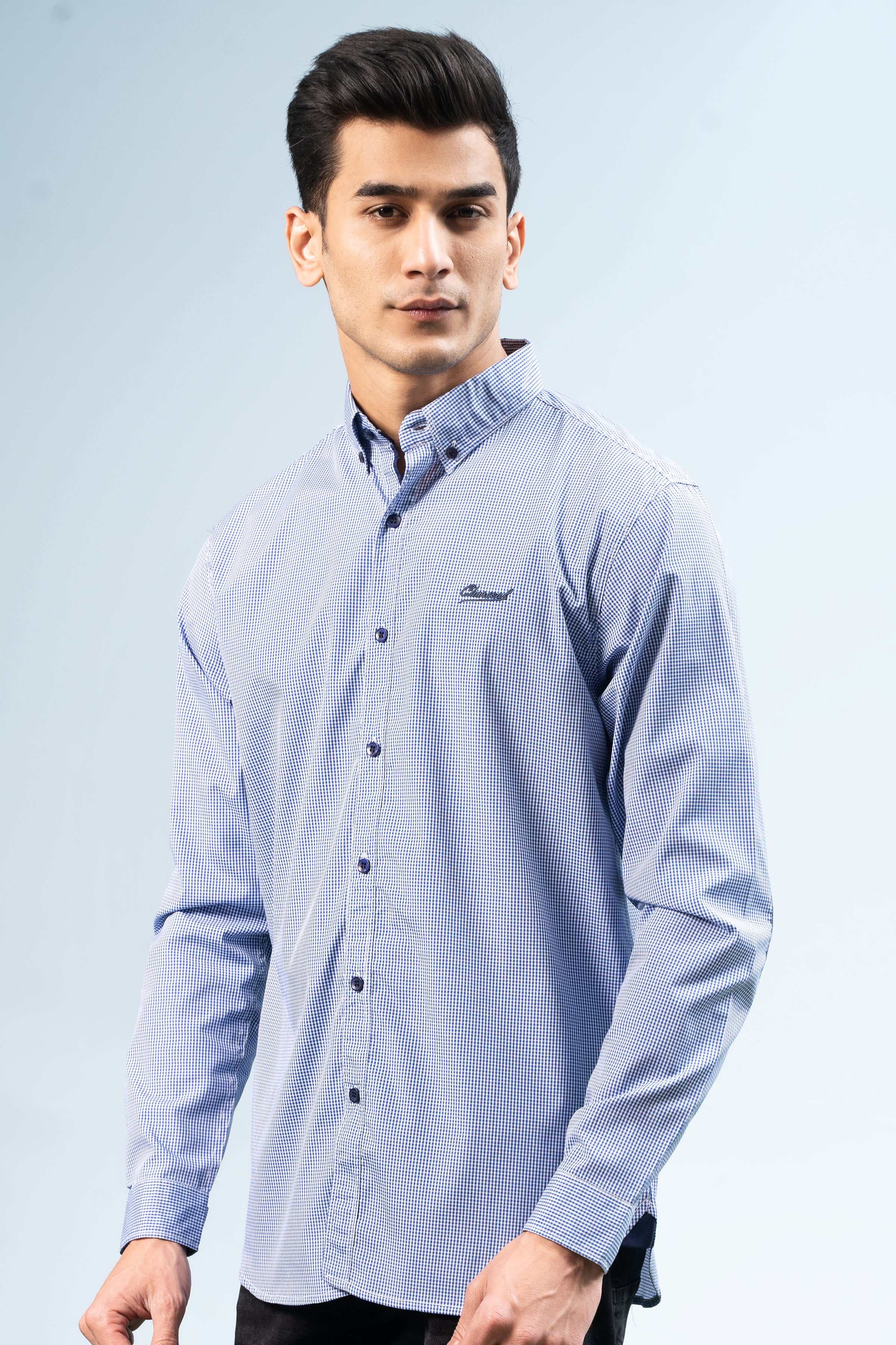 CASUAL SHIRT BLUE WHITE CHECK - Charcoal Clothing
