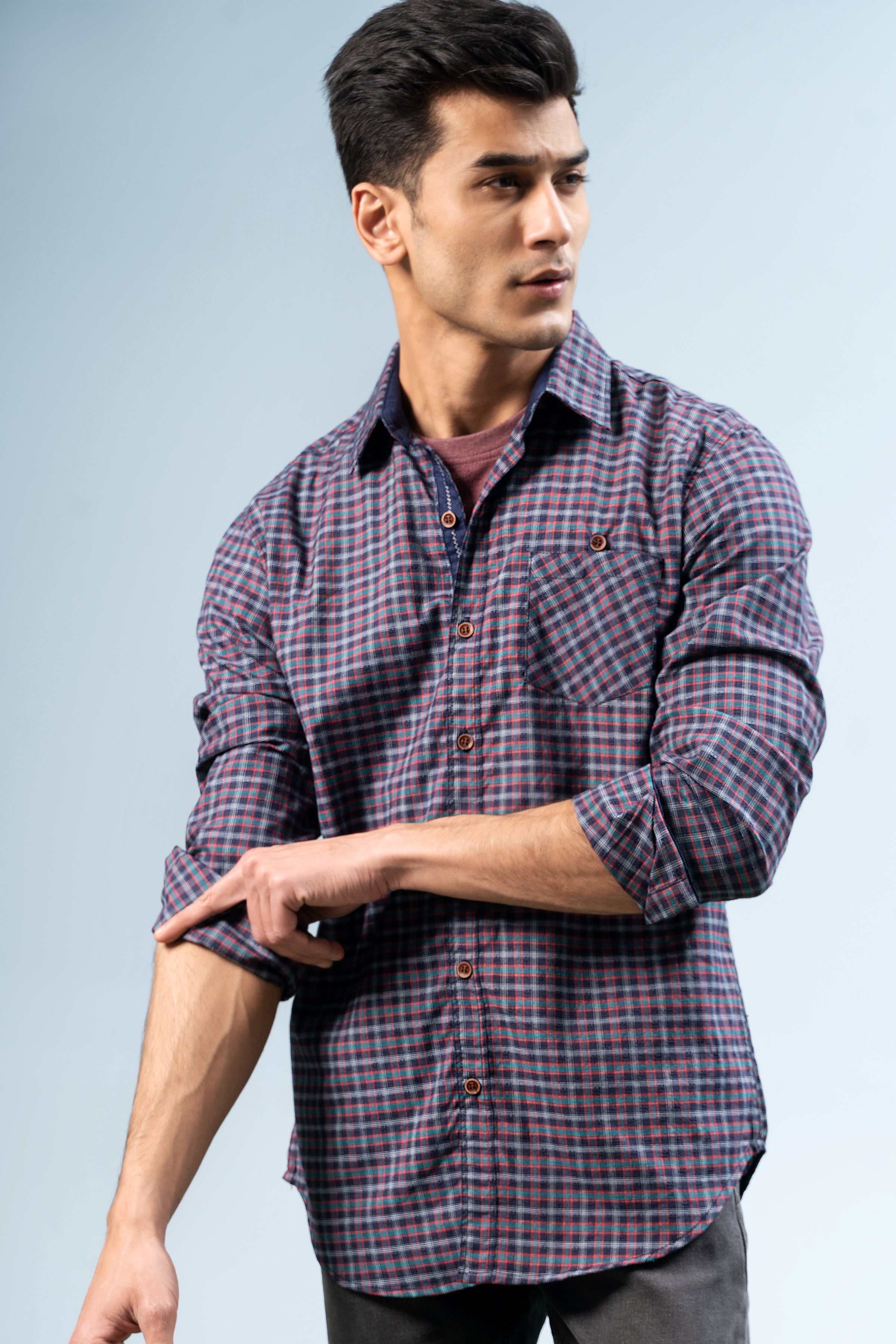 CASUAL SHIRT NAVY GREY - Charcoal Clothing