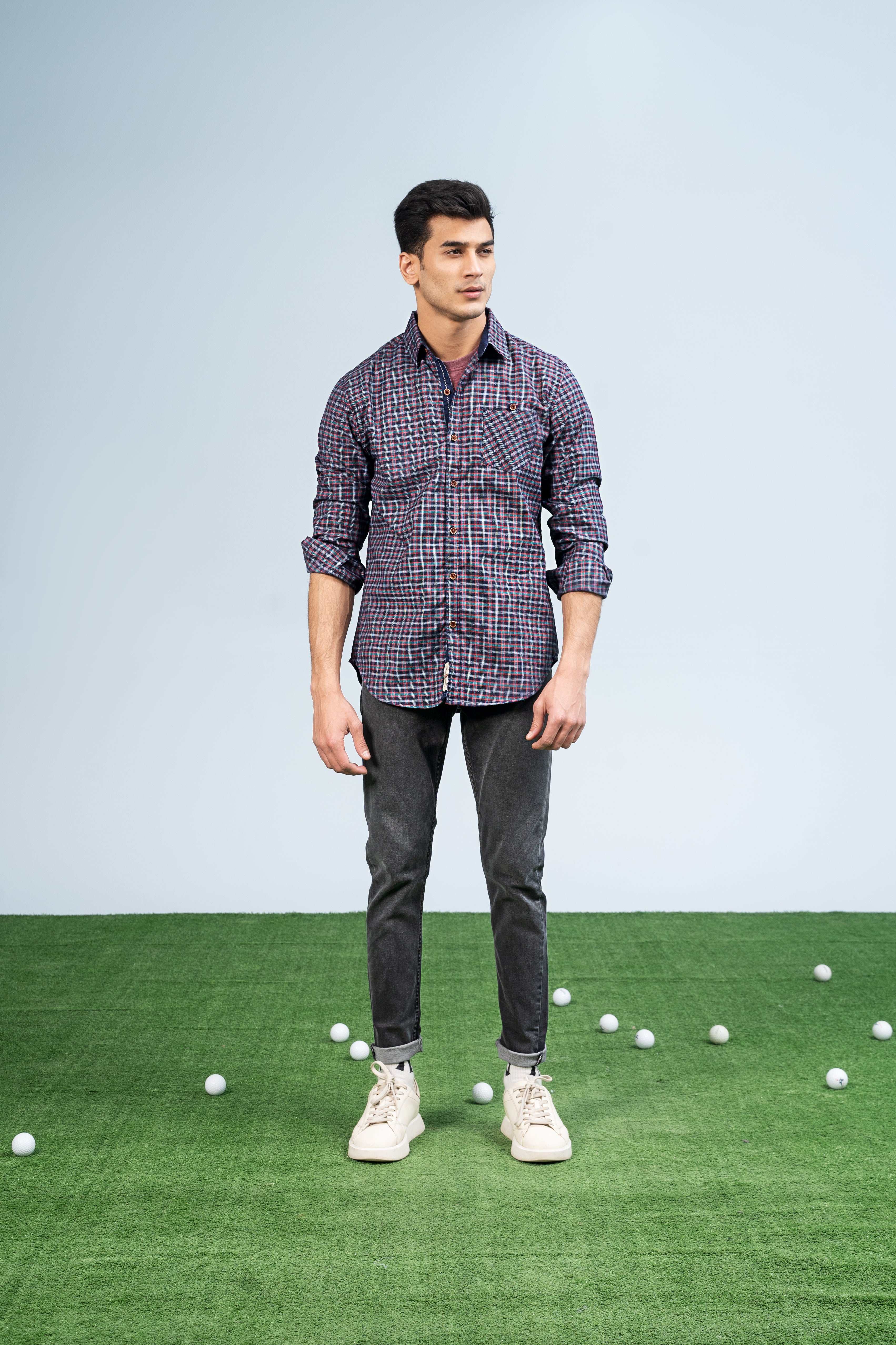 CASUAL SHIRT NAVY GREY - Charcoal Clothing