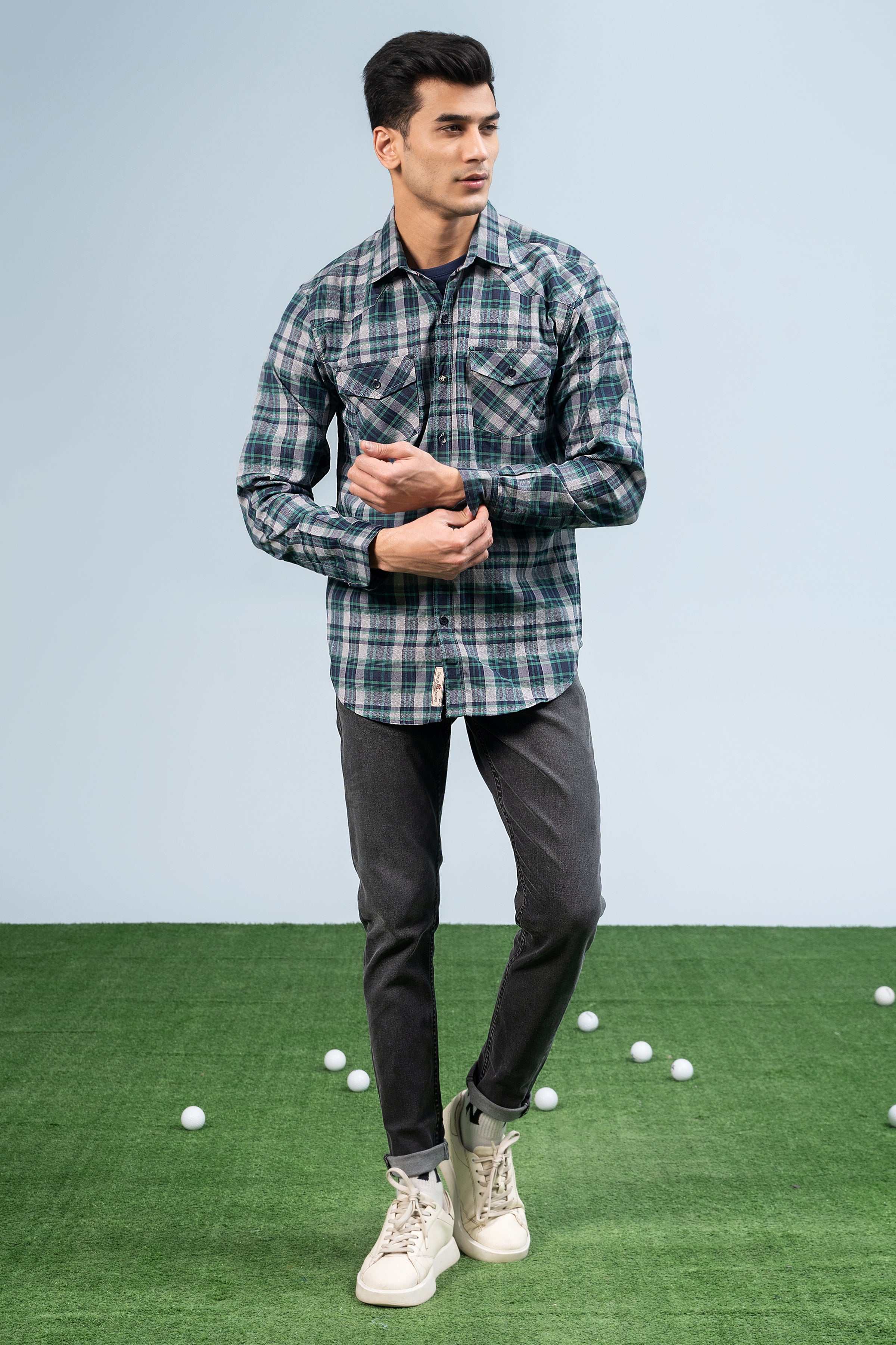 CASUAL SHIRT GREEN CHECK - Charcoal Clothing