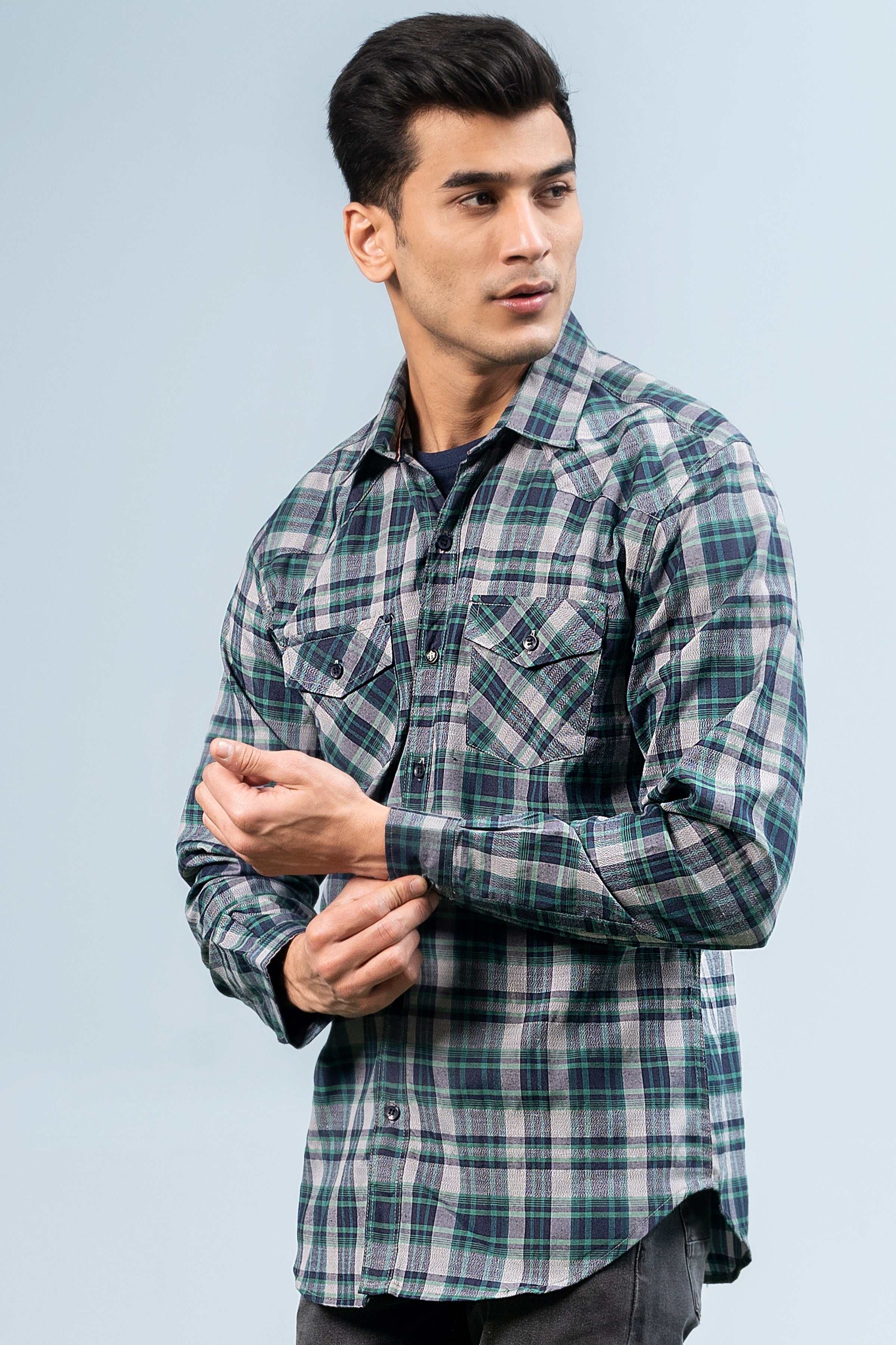 CASUAL SHIRT GREEN CHECK - Charcoal Clothing