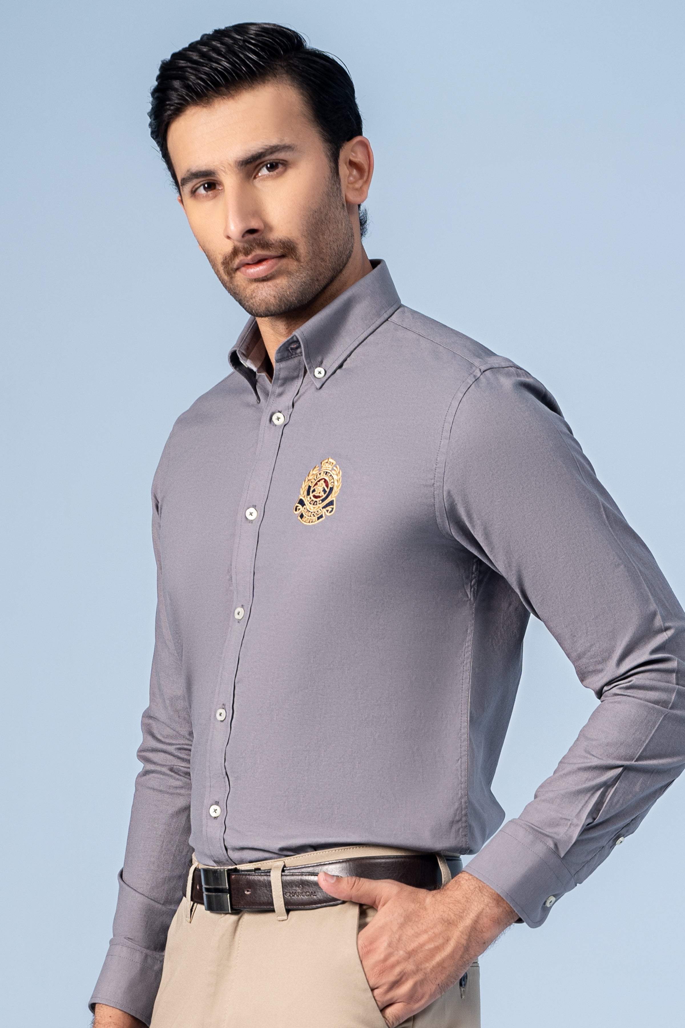 SEMI CASUAL SHIRT GREY - Charcoal Clothing