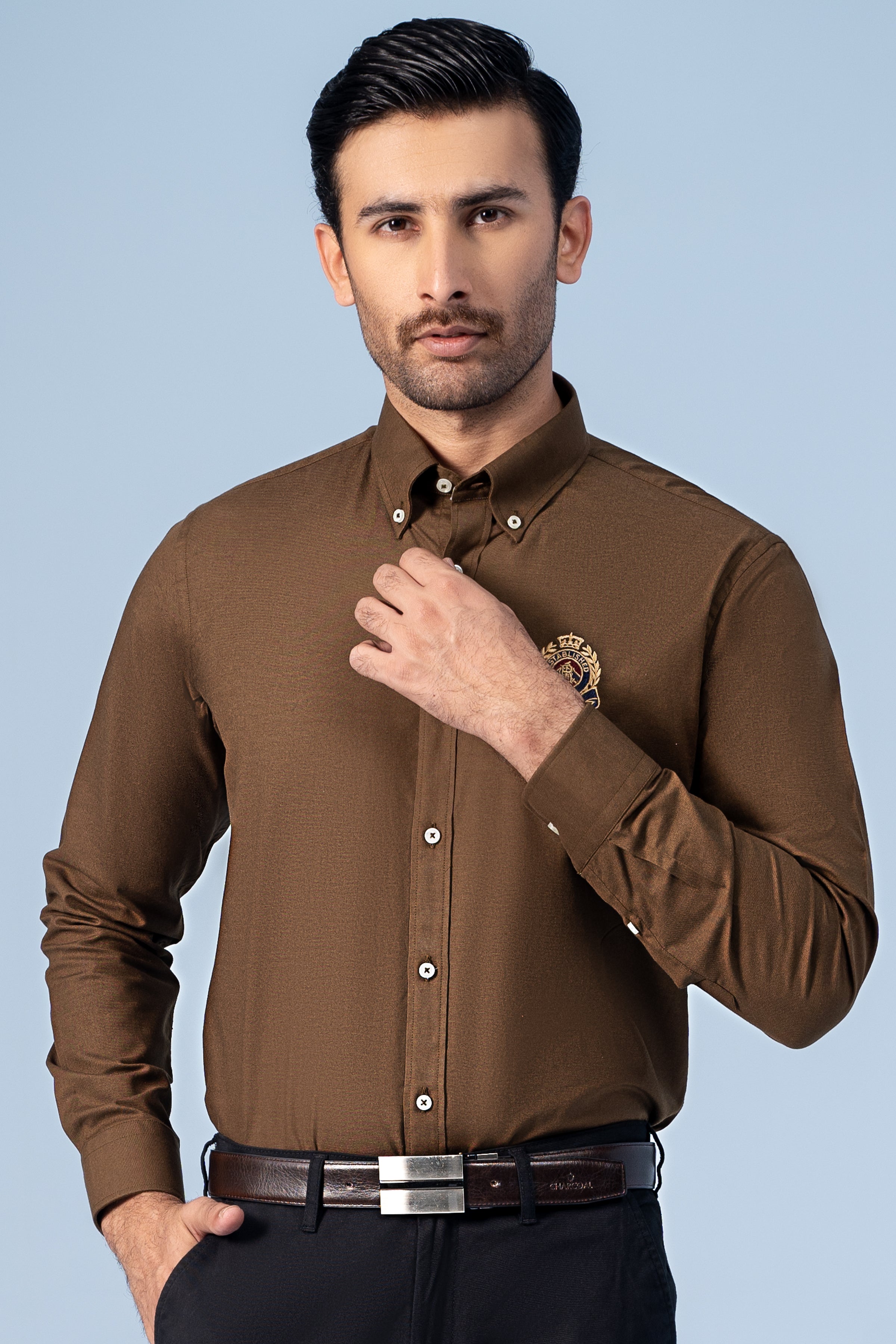 SEMI CASUAL SHIRT BROWN - Charcoal Clothing