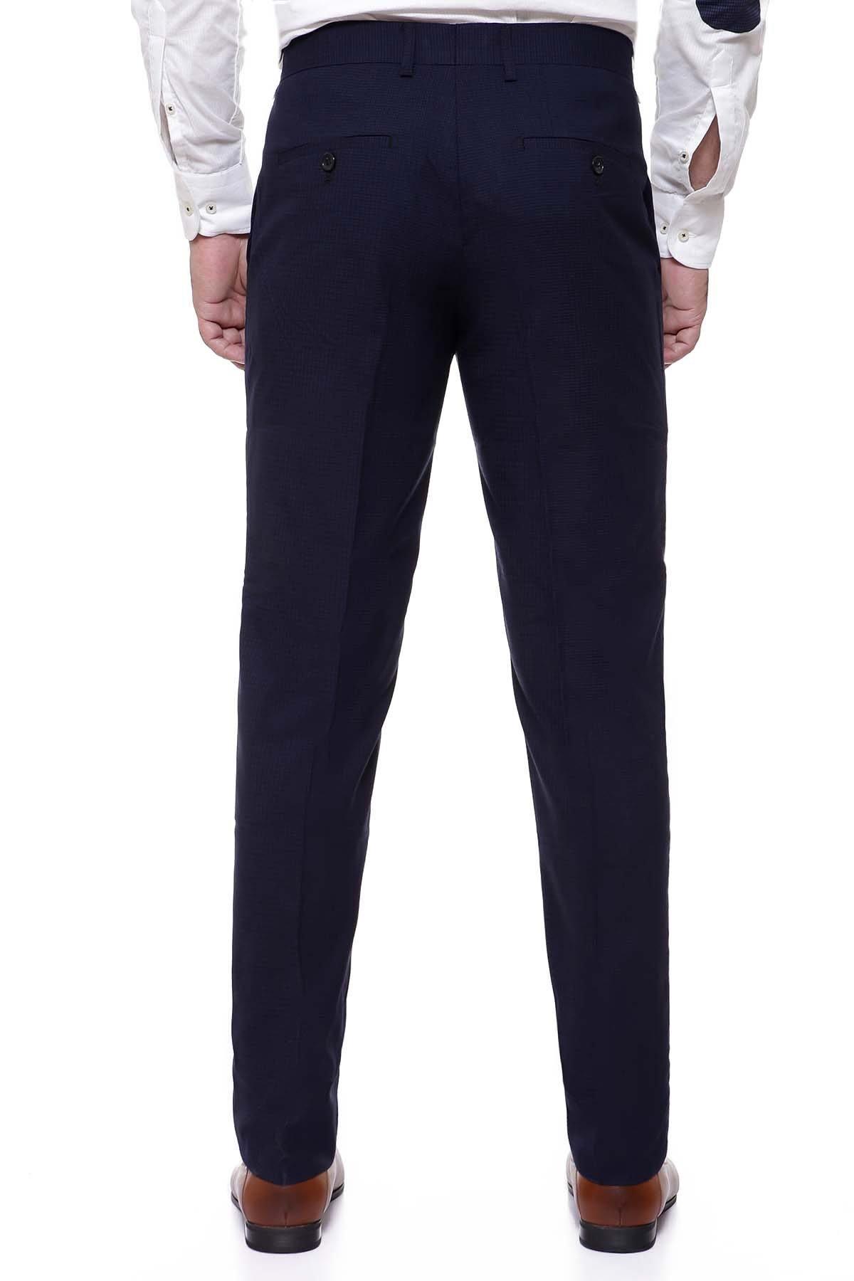 Slim-fit dress pants in dark navy, button closure and tapered legs