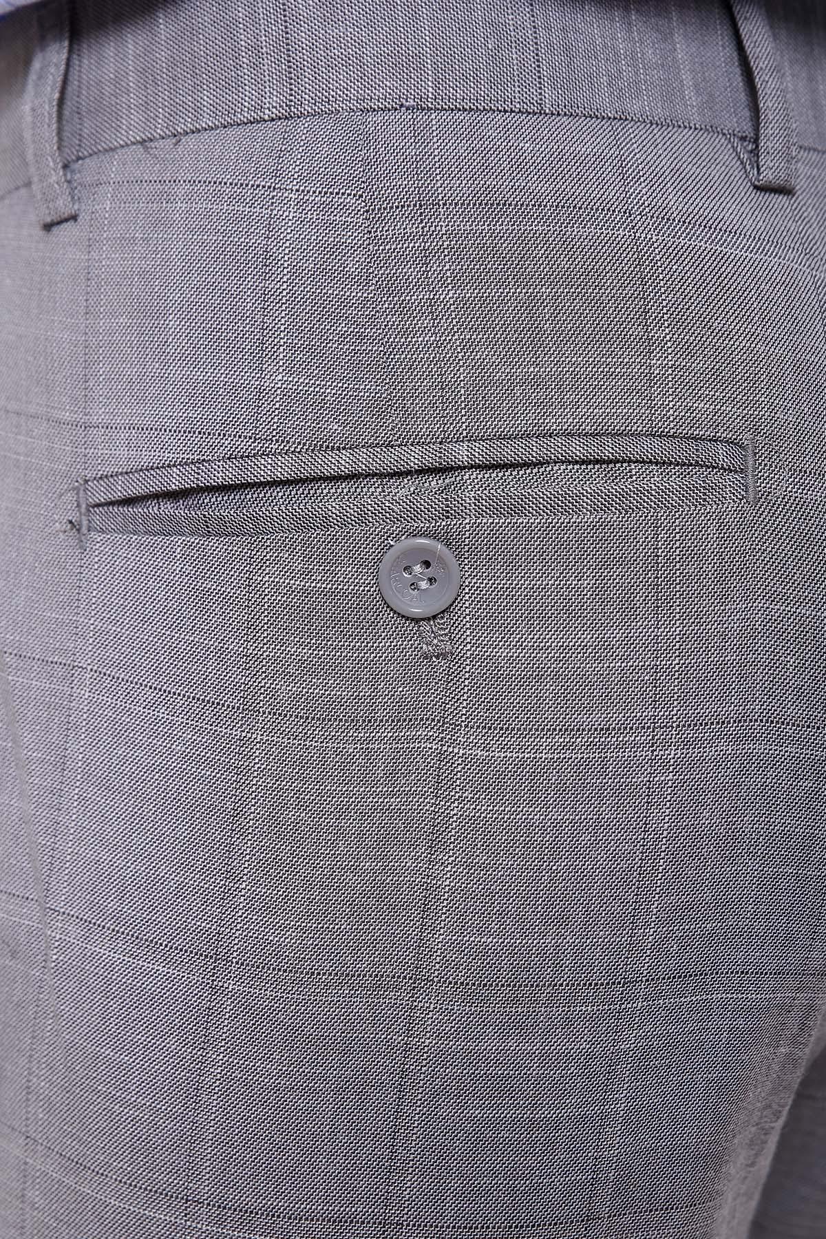 Grey smart-fit dress pants with buttoned pocket and belt loops