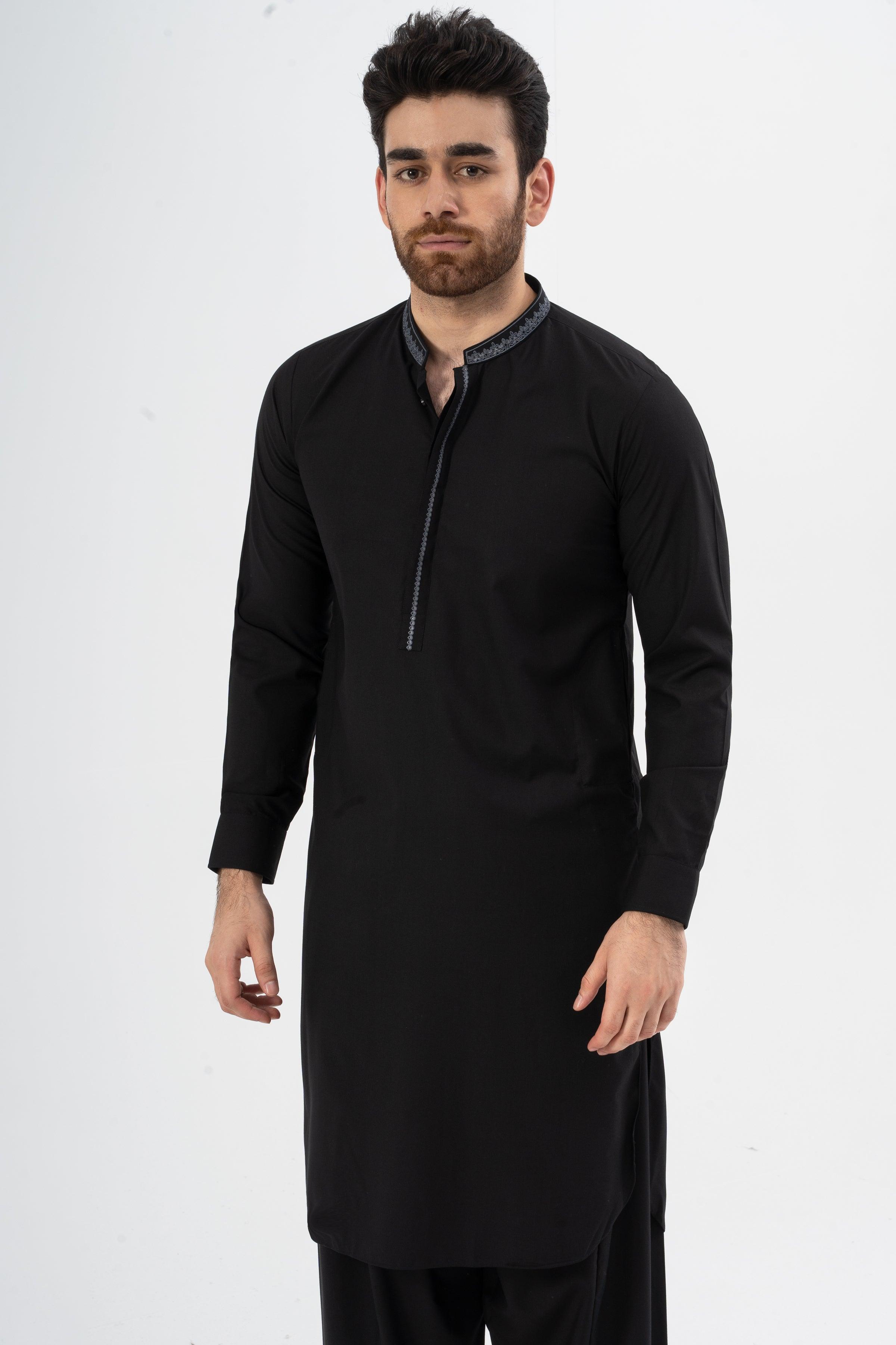 EMBROIDERED SHALWAR KAMEEZ BLACK at Charcoal Clothing