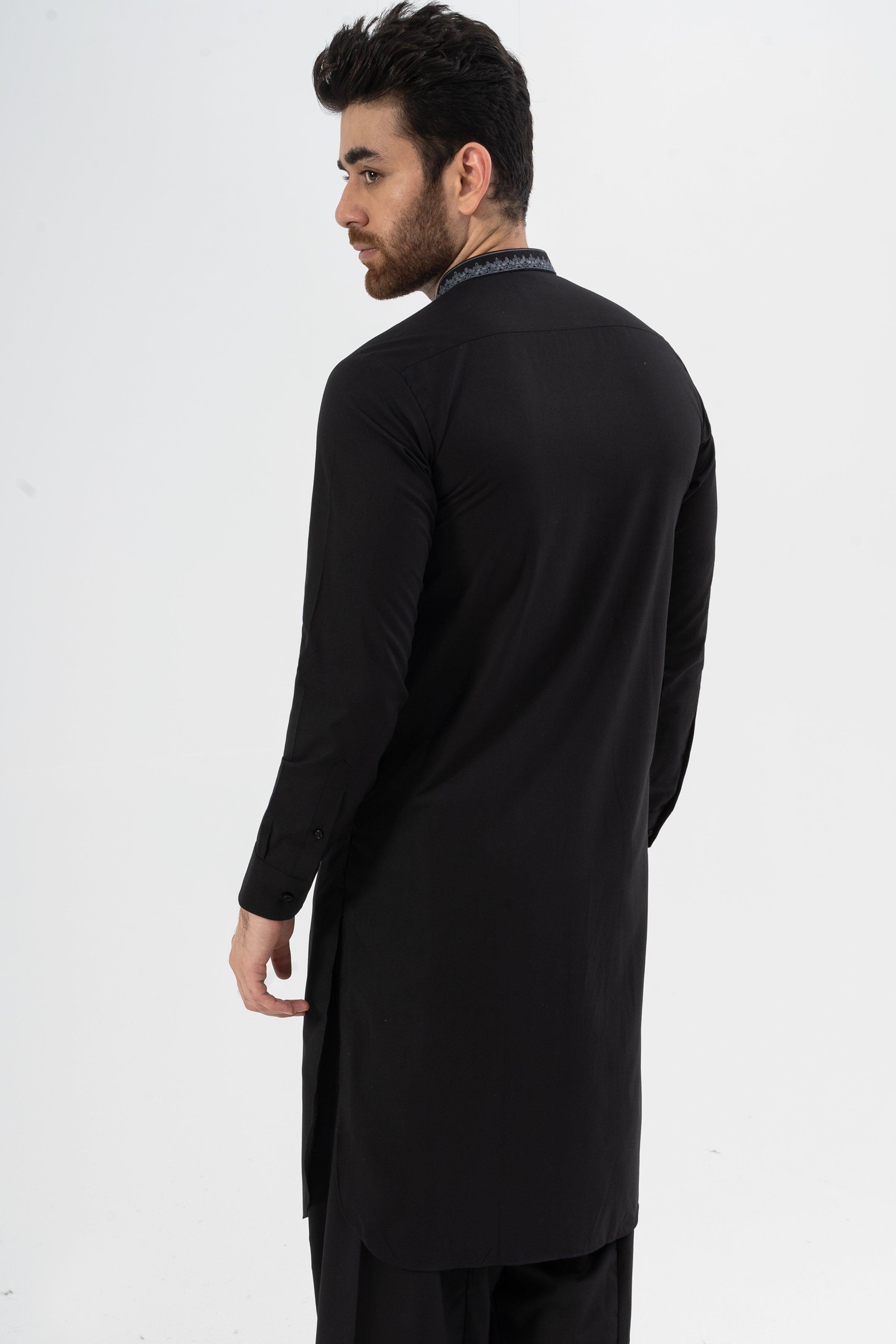 EMBROIDERED SHALWAR KAMEEZ BLACK at Charcoal Clothing