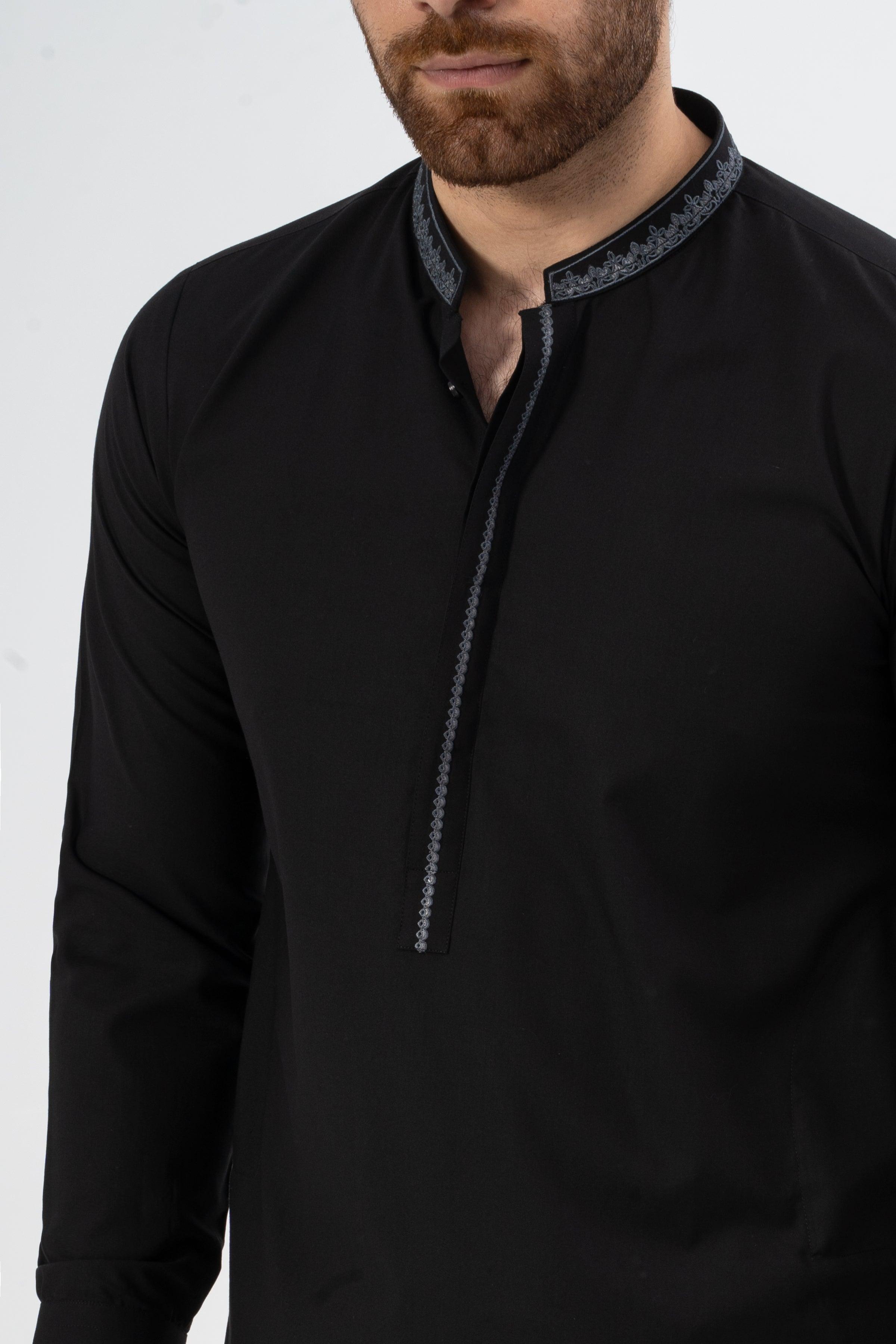 EMBROIDERED SHALWAR KAMEEZ BLACK at Charcoal Clothing