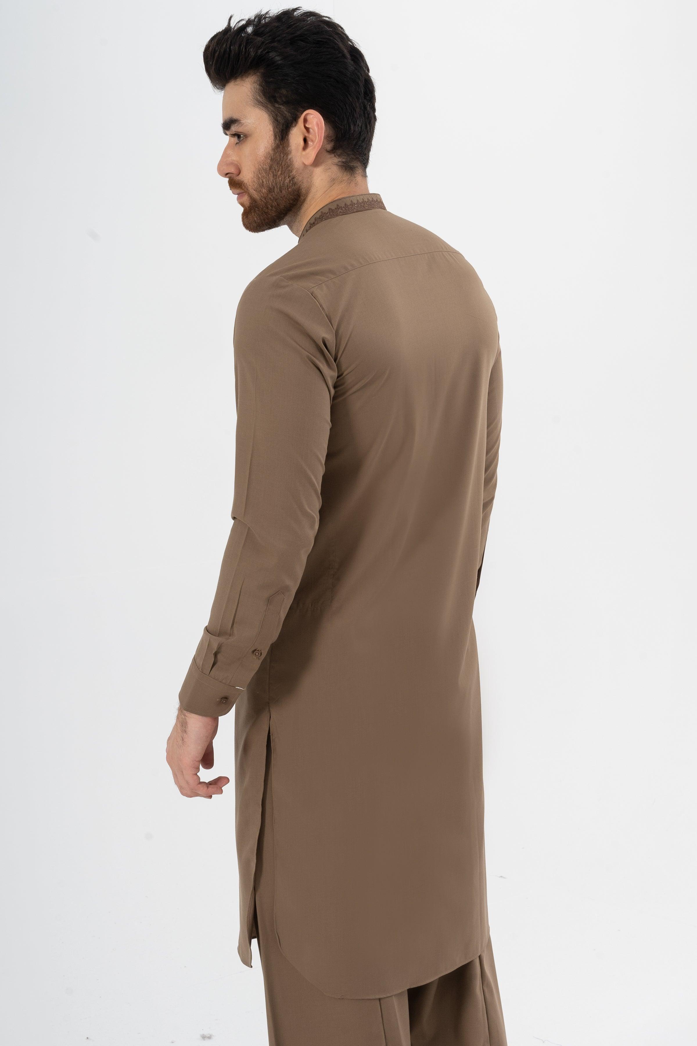 EMBROIDERED SHALWAR KAMEEZ KHAKI at Charcoal Clothing