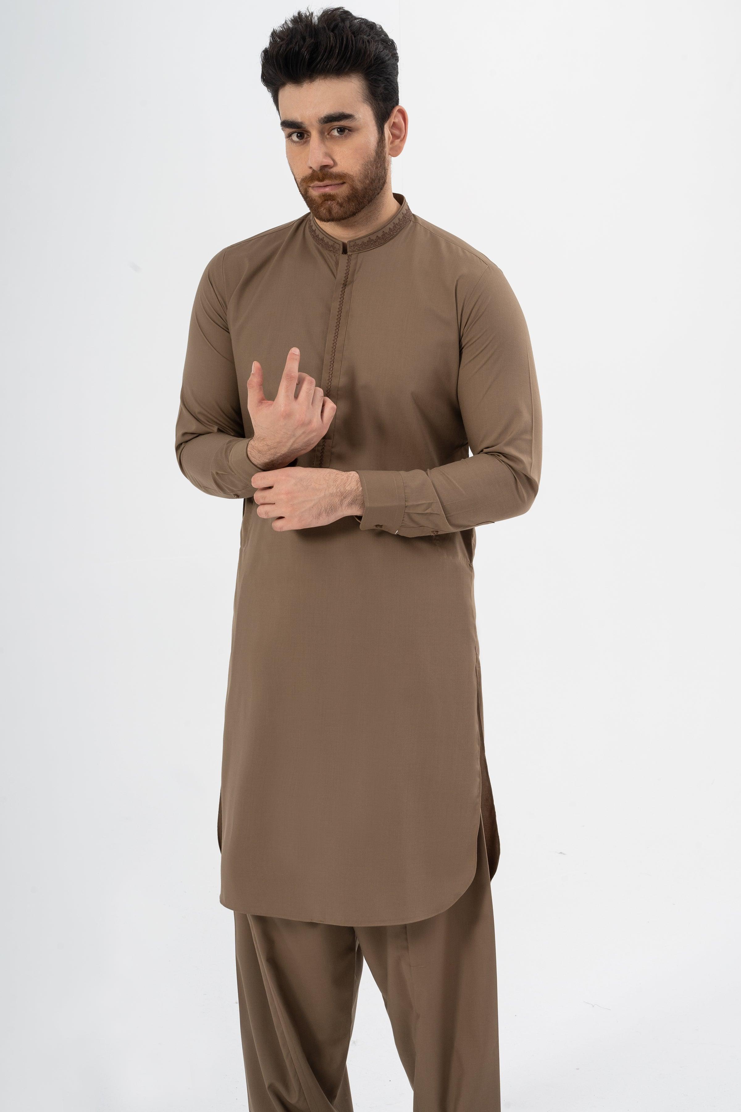 EMBROIDERED SHALWAR KAMEEZ KHAKI at Charcoal Clothing