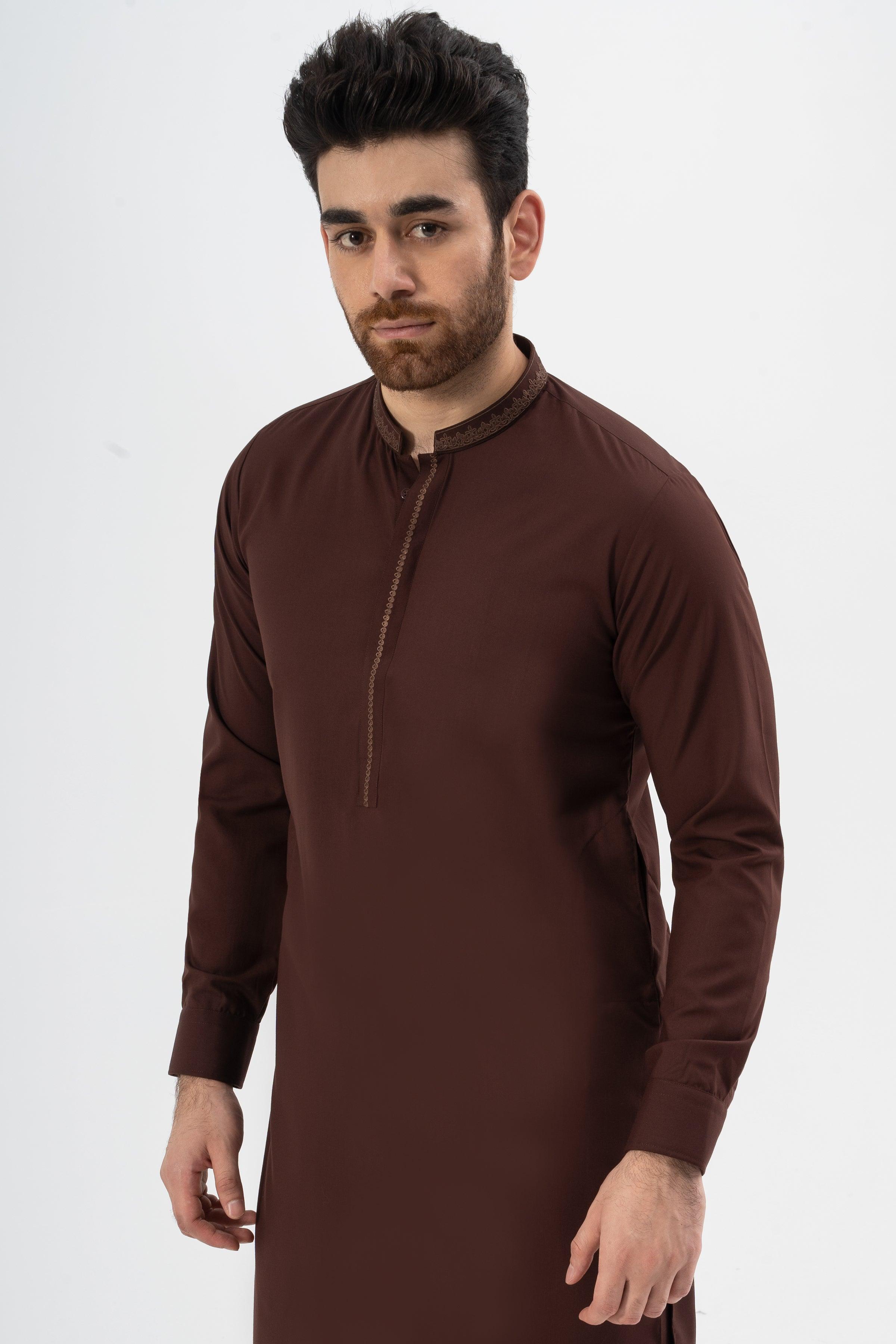 EMBROIDERED SHALWAR KAMEEZ MAROON at Charcoal Clothing