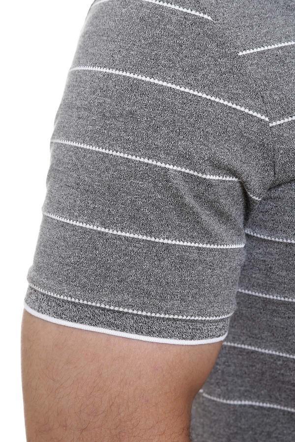 Grey striped polo T-shirt sleeve with white stripe bands