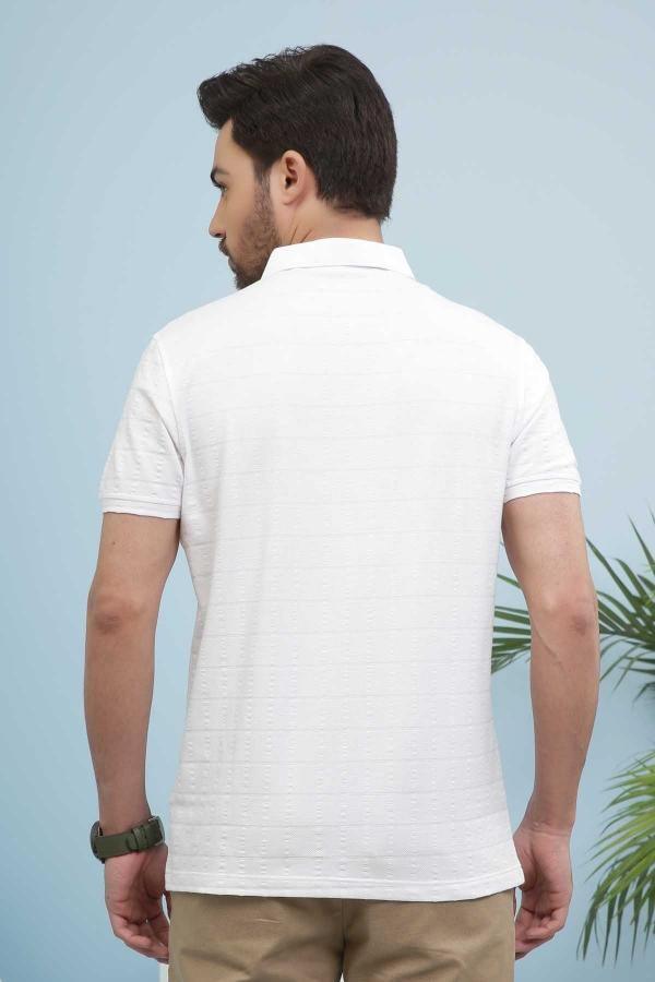 White short-sleeve polo T-shirt back view with straight hem
