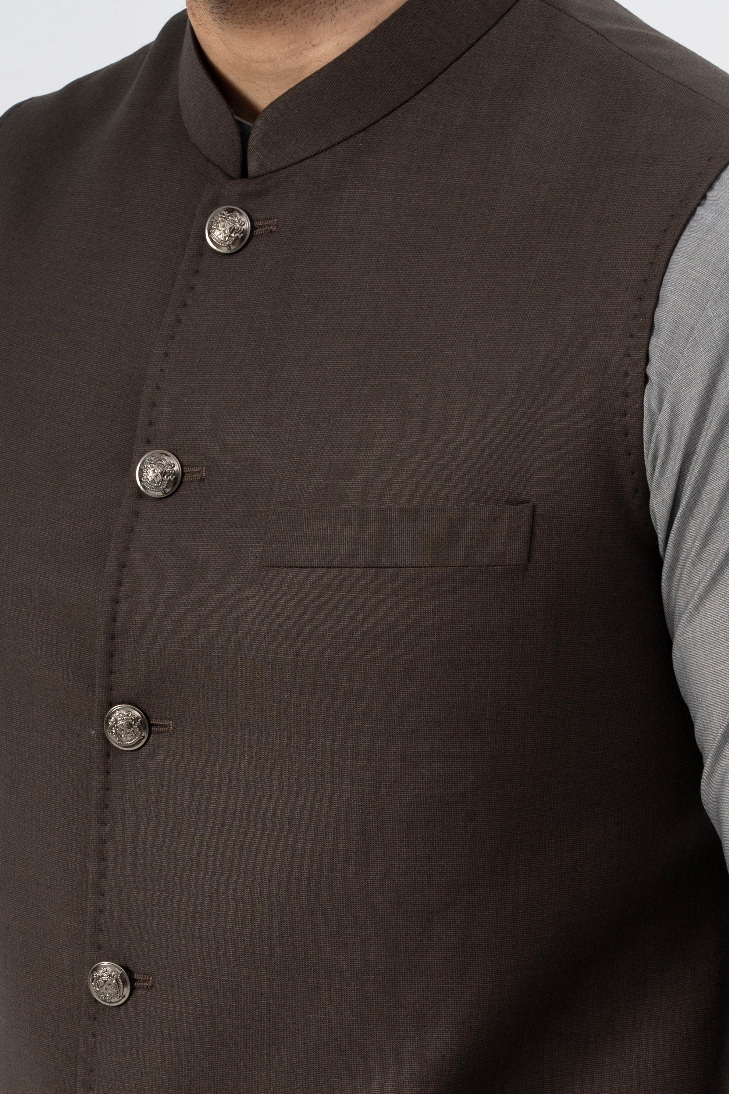 EXCLUSIVE TEXTURED WAISTCOAT COFFEE at Charcoal Clothing