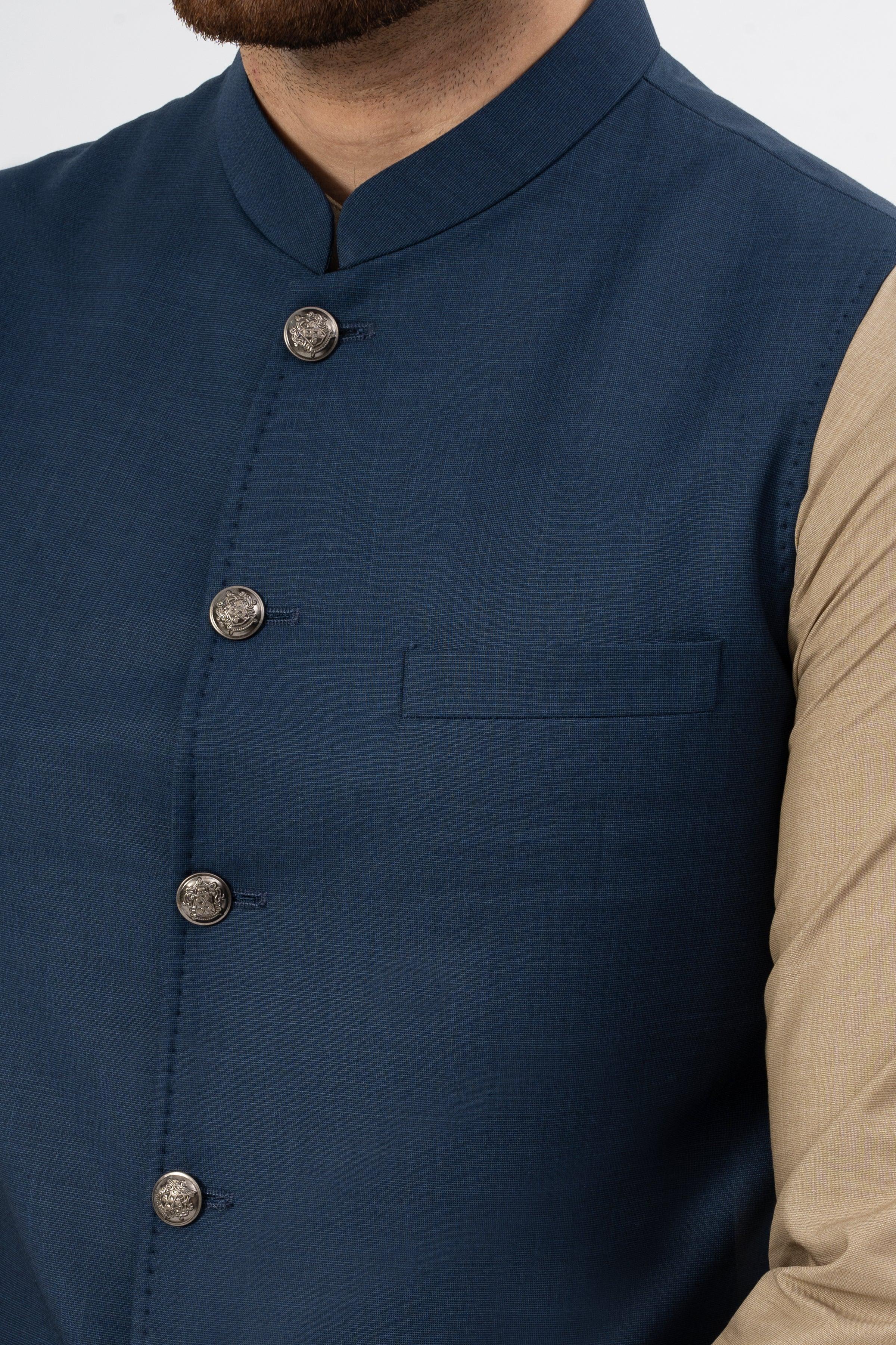 EXCLUSIVE TEXTURED WAISTCOAT DARK BLUE at Charcoal Clothing