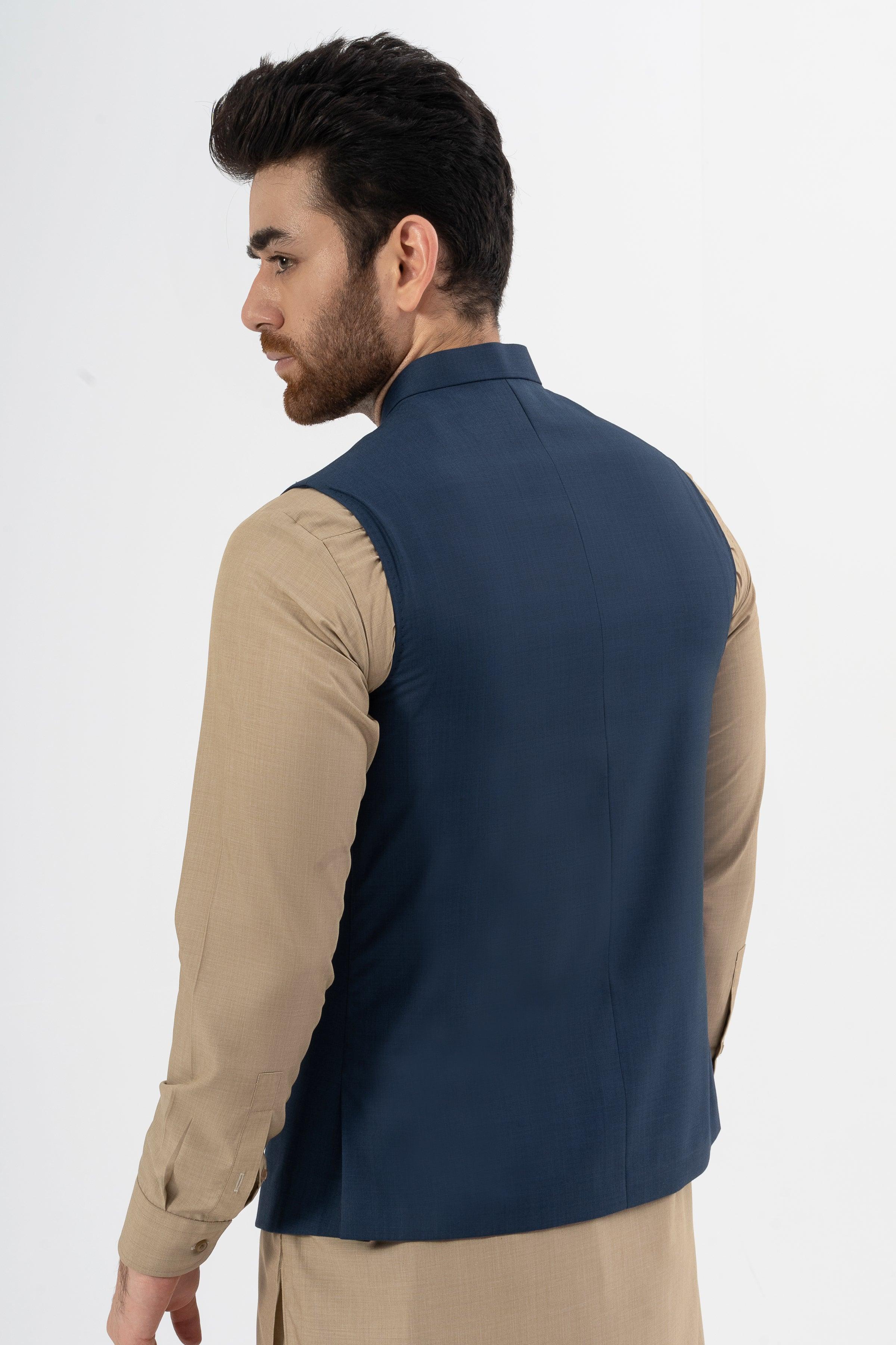 EXCLUSIVE TEXTURED WAISTCOAT DARK BLUE at Charcoal Clothing